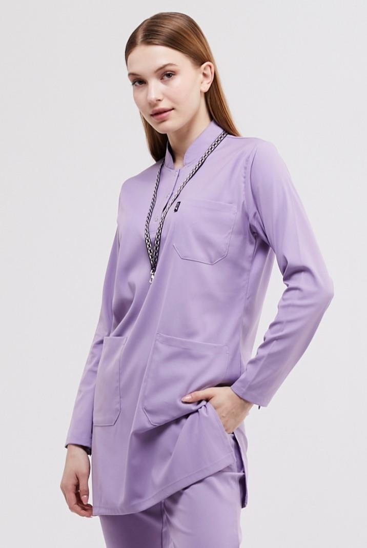 Happiness Modest - Likralı Doktor Hemşire Tesettür Tek Üst Forma, Lila