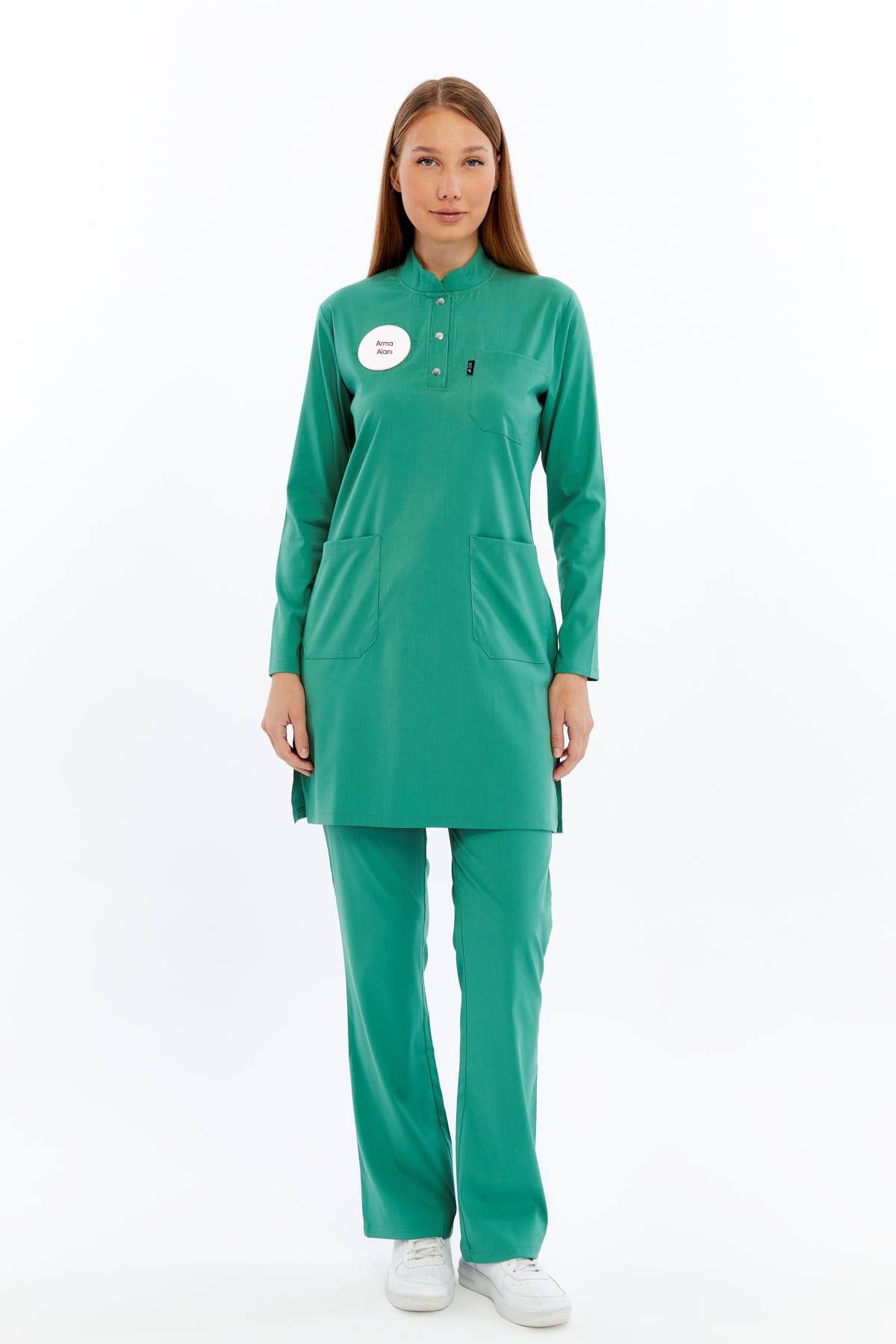 Modest - Tesettür Ameliyathane Hizmetleri Forması Likralı Scrubs  (Yeni Yönetmeliğe Uygun - Frosty Spruce) (Takım)