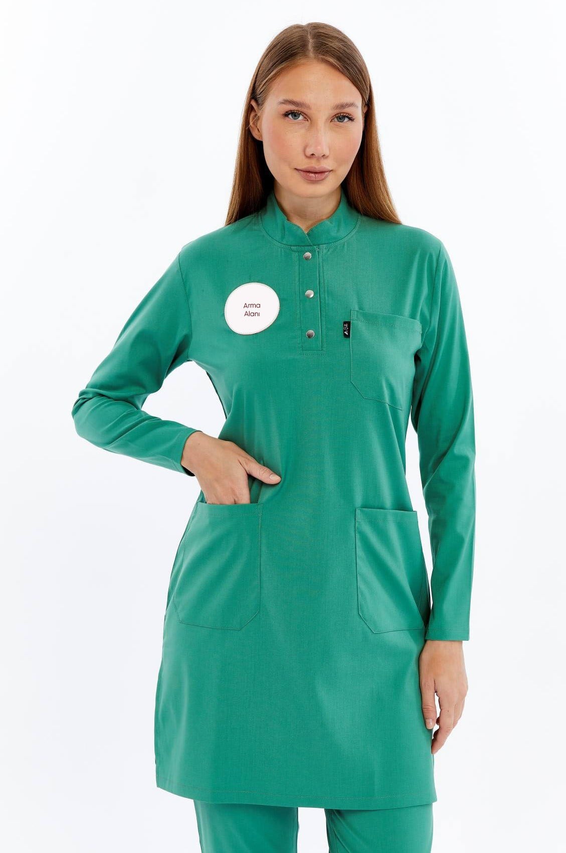 Modest - Tesettür Ameliyathane Hizmetleri Forması Likralı Scrubs  (Yeni Klavuz - Frosty Spruce) (Tek Üst)