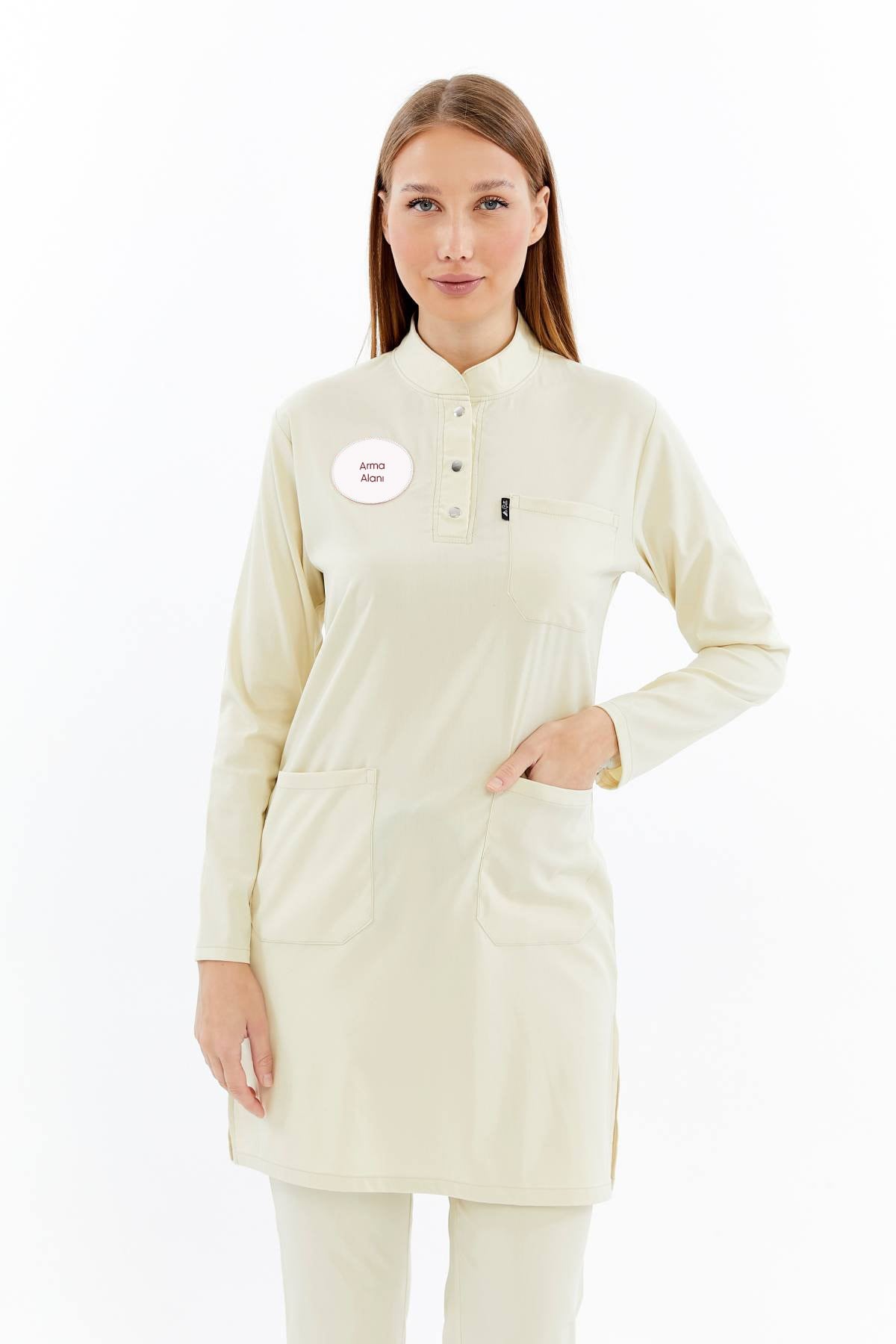Modest - Tesettür Tekniker,Teknisyen Forması Likralı Scrubs  (Yeni Yönetmeliğe Uygun - Moth) (Tek Üst)
