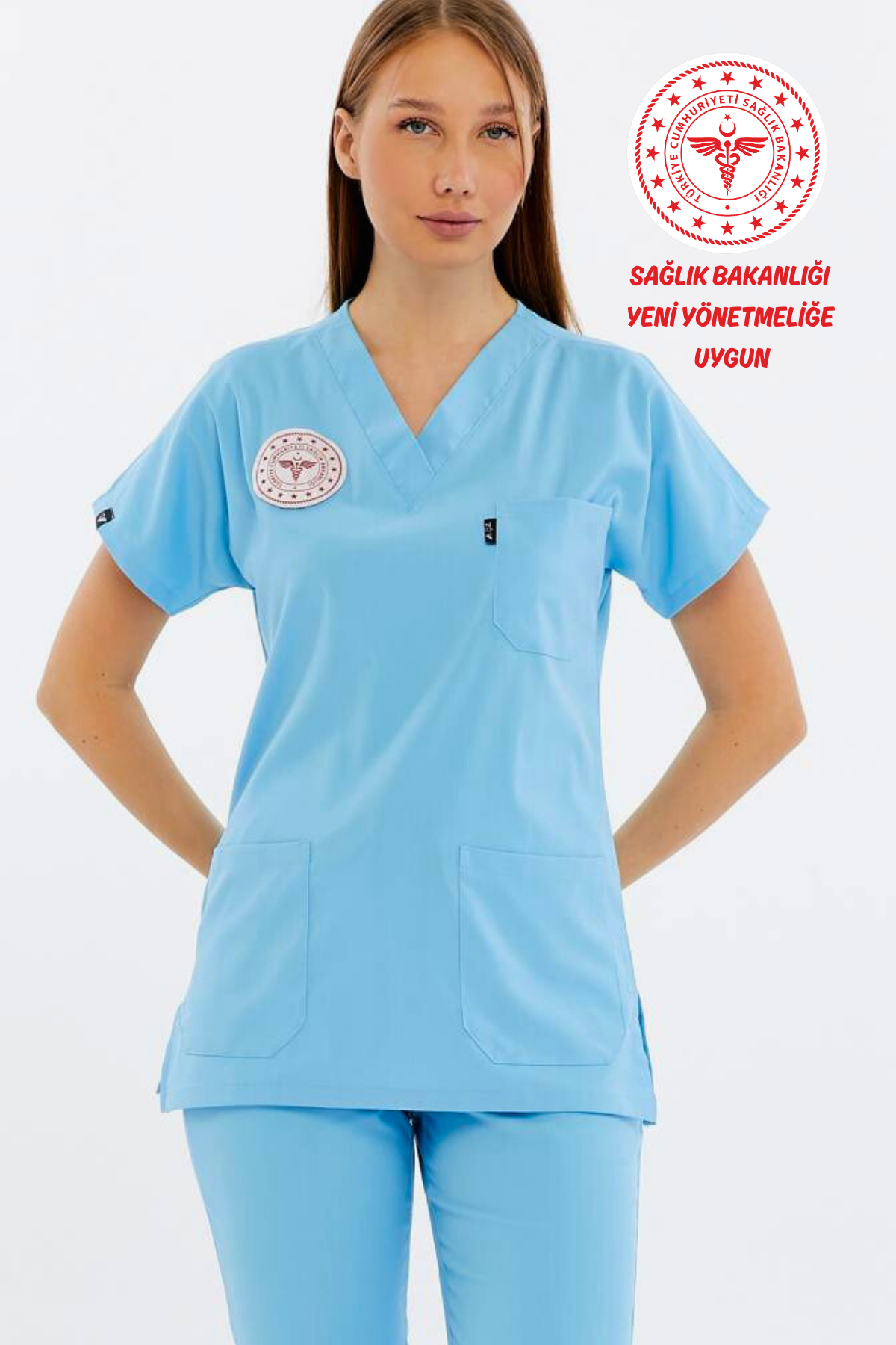 Spaniard - Doktor Forması Likralı Scrubs (Kadın) (Yeni Yönetmeliğe Uygun - Alaskan Blue) (Takım)