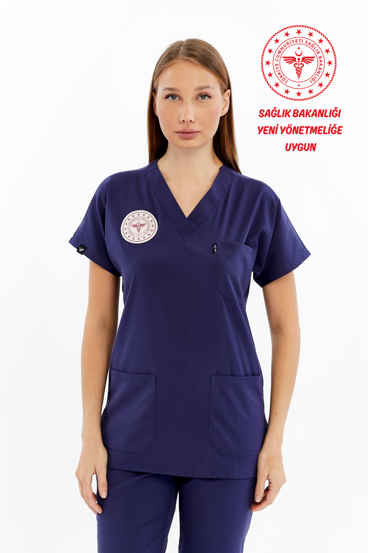 Spaniard - Hemşire Forması Likralı Scrubs (Kadın) (Yeni Yönetmeliğe Uygun - Patriot Blue) (Takım)