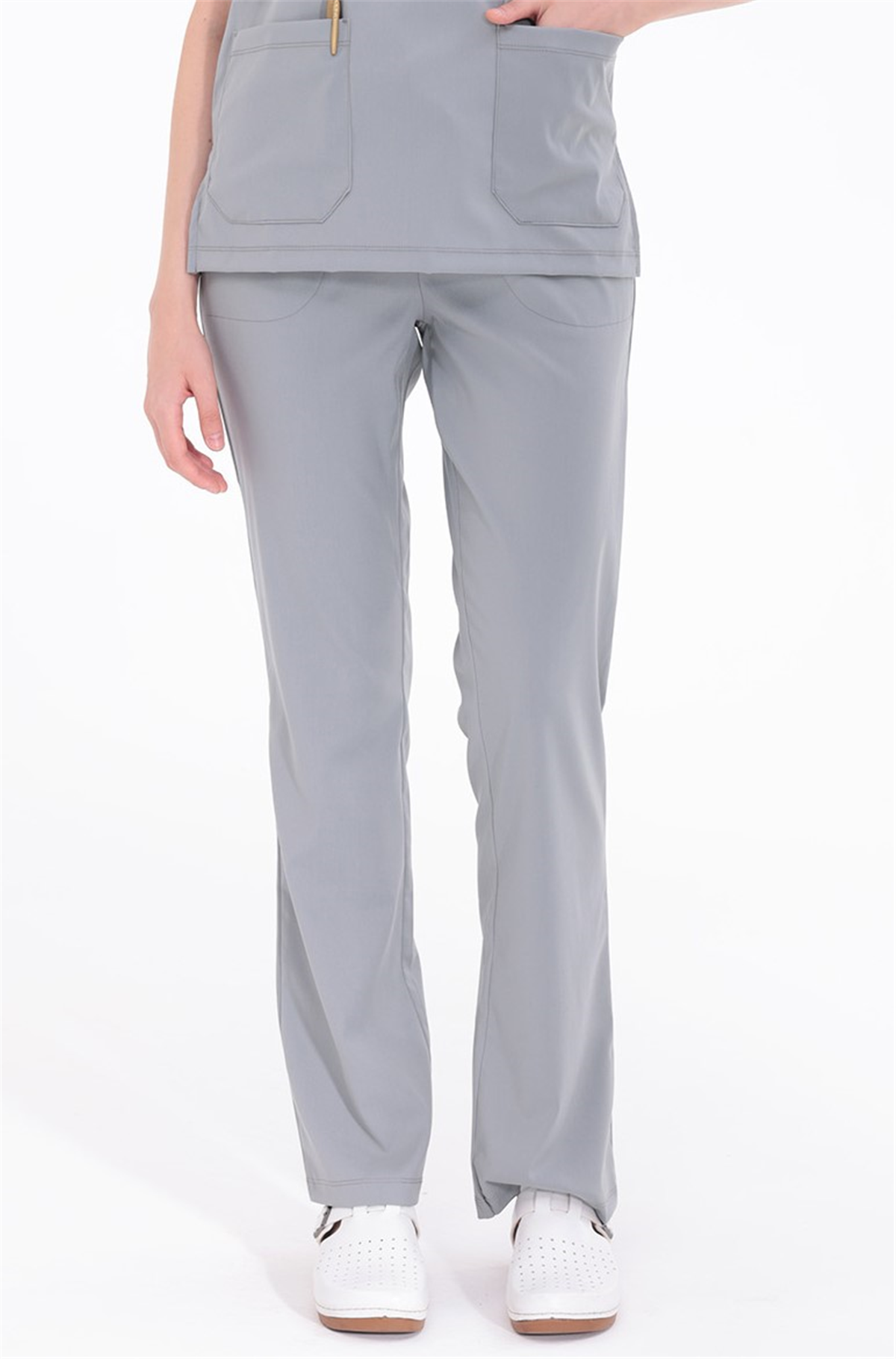Spaniard - Teknik Hizmetler Forması Likralı Scrubs (Kadın) (Yeni Yönetmeliğe Uygun - Neutral Gray) (Pantolon)