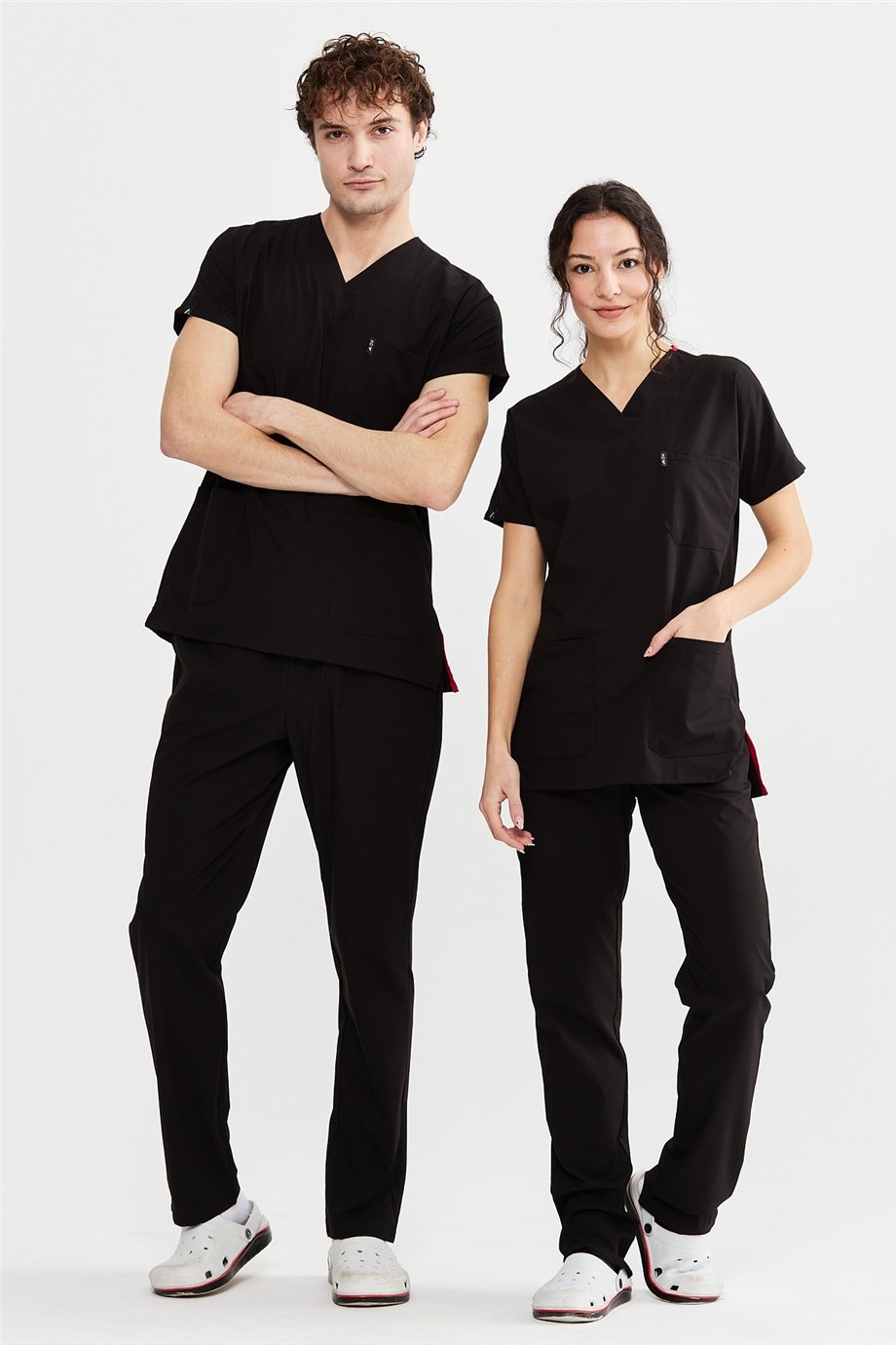 UltraLycra Basic - Likralı Doktor Hemşire Forma Takımı Scrubs Üniforma Cerrahi Takım (UNISEX), Siyah