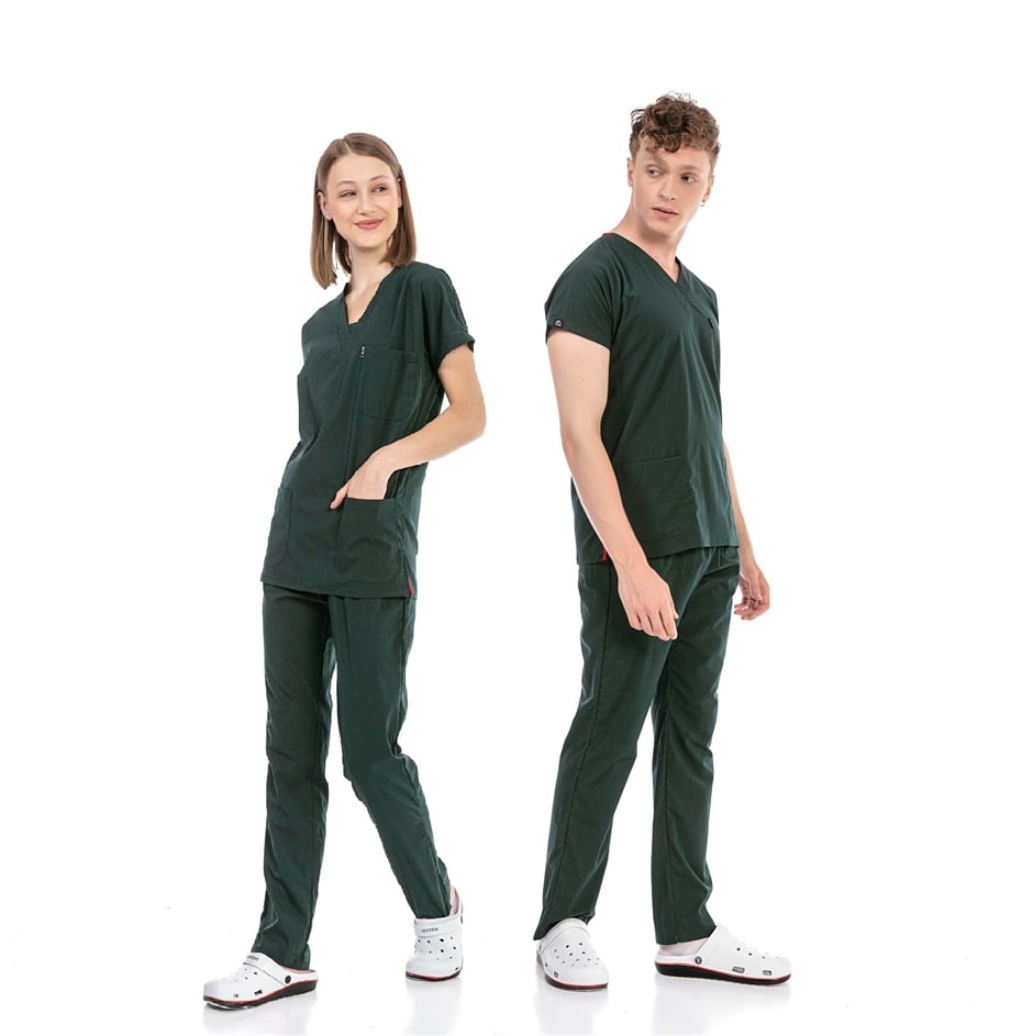 UltraLycra Basic - Doktor Hemşire Forma Takımı (UNISEX), Koyu Yeşil