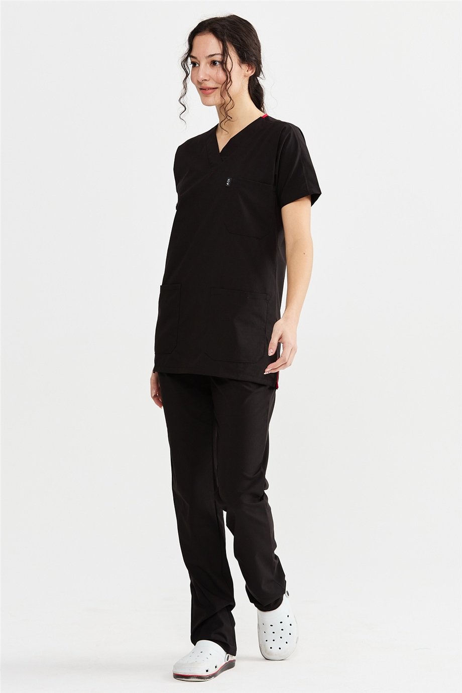 UltraLycra Basic - Likralı Doktor Hemşire Forma Takımı Scrubs Üniforma Cerrahi Takım (UNISEX), Siyah