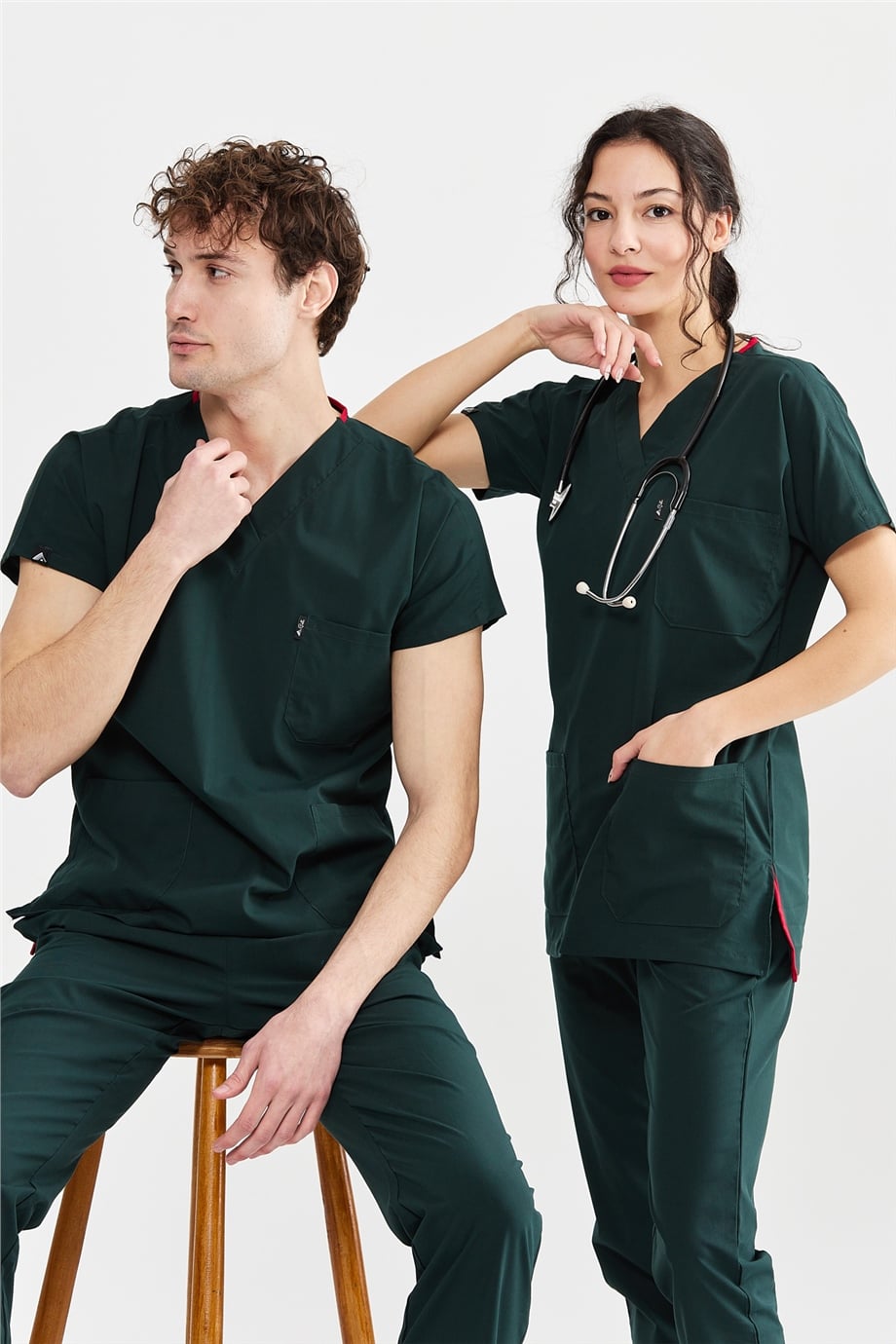 UltraLycra Basic - Doktor Hemşire Forma Takımı (UNISEX), Koyu Yeşil