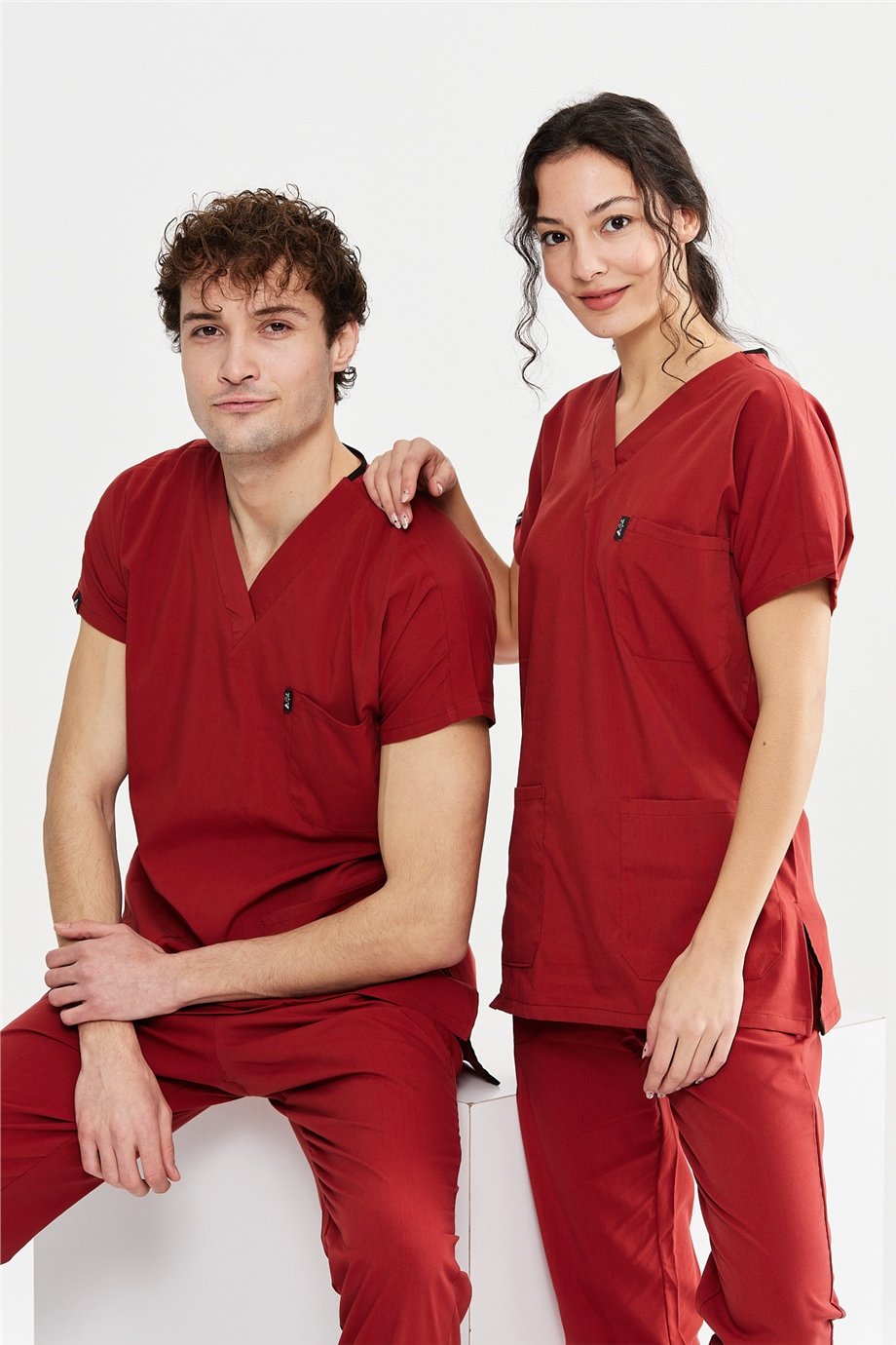 UltraLycra Basic - Likralı Doktor Hemşire Forma Takımı Scrubs Üniforma Cerrahi Takım (UNISEX), Kiremit