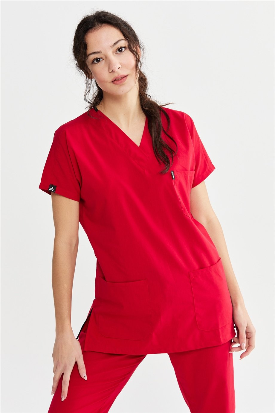 UltraLycra Basic - Likralı Doktor Hemşire Forma Takımı Scrubs Üniforma Cerrahi Takım (UNISEX), Kırmızı
