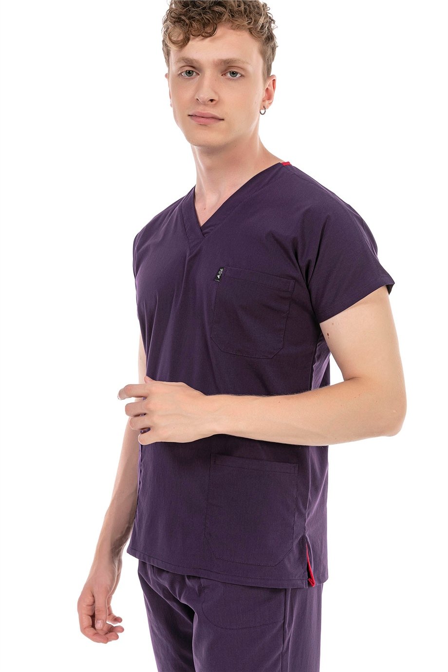 UltraLycra Basic - Likralı Doktor Hemşire Scrubs Tek Üst Cerrahi Forma (UNISEX), Koyu Mor