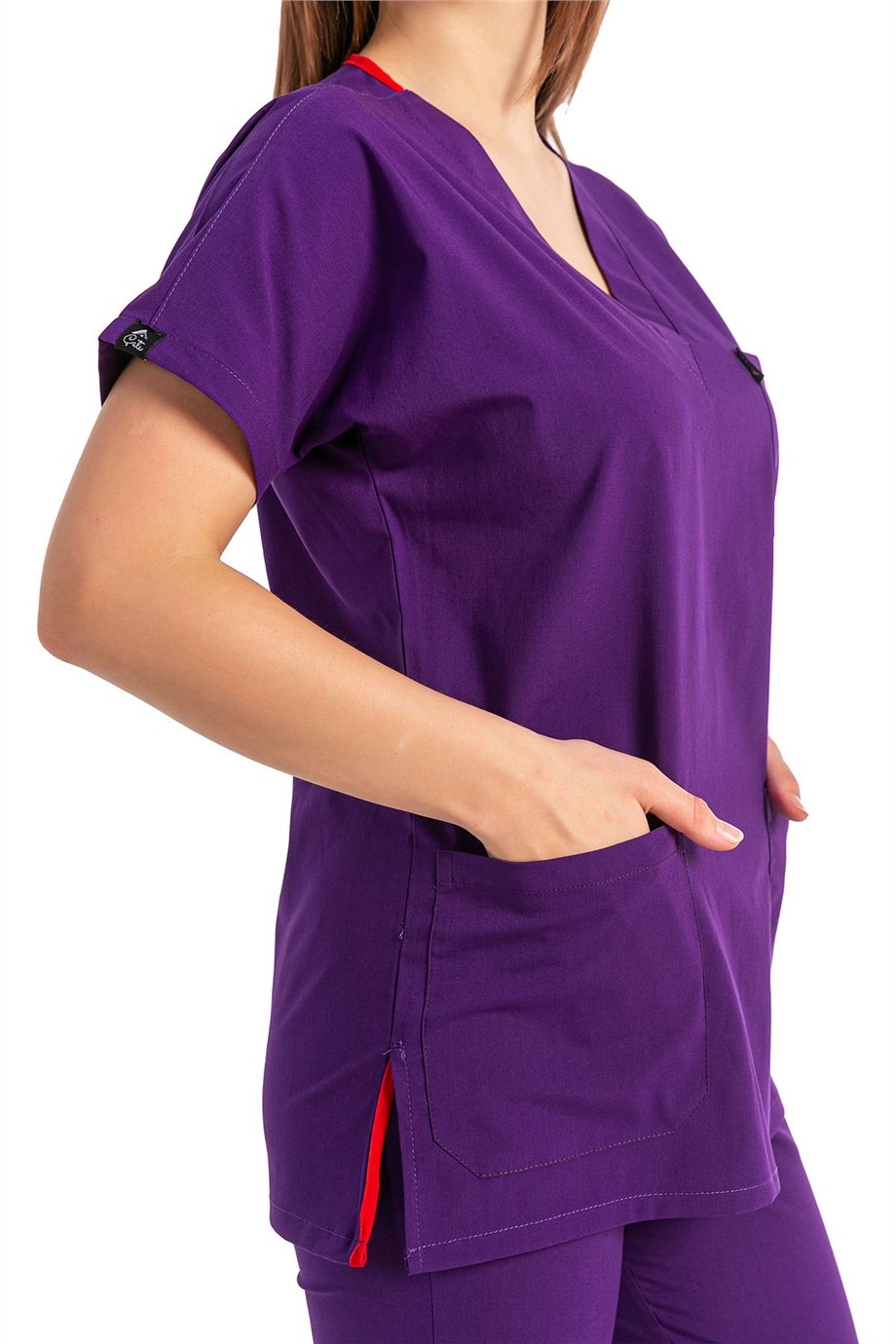 UltraLycra Basic - Likralı Doktor Hemşire Scrubs Tek Üst Cerrahi Forma (UNISEX), Mor