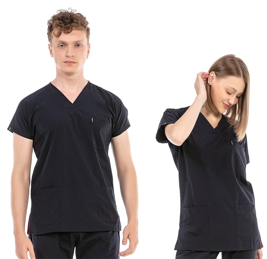 UltraLycra Basic - Likralı Doktor Hemşire Scrubs Tek Üst Cerrahi Forma (UNISEX), Lacivert