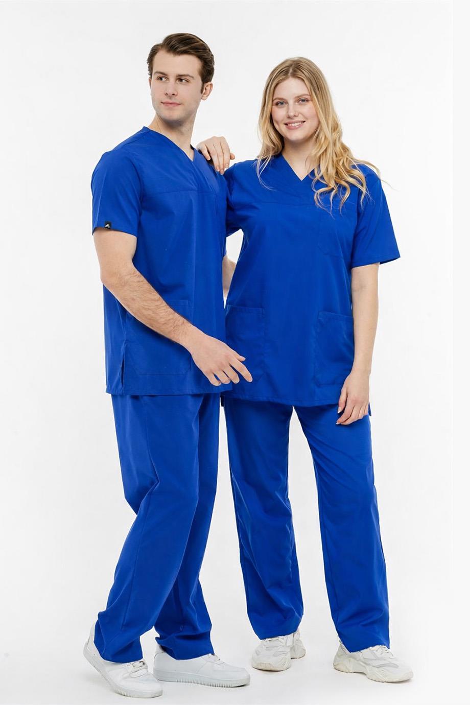 UltraLycra Comfy - Büyük Beden Likralı Doktor Hemşire Forma Takımı Scrubs Üniforma Cerrahi Takım (UNISEX), Saks