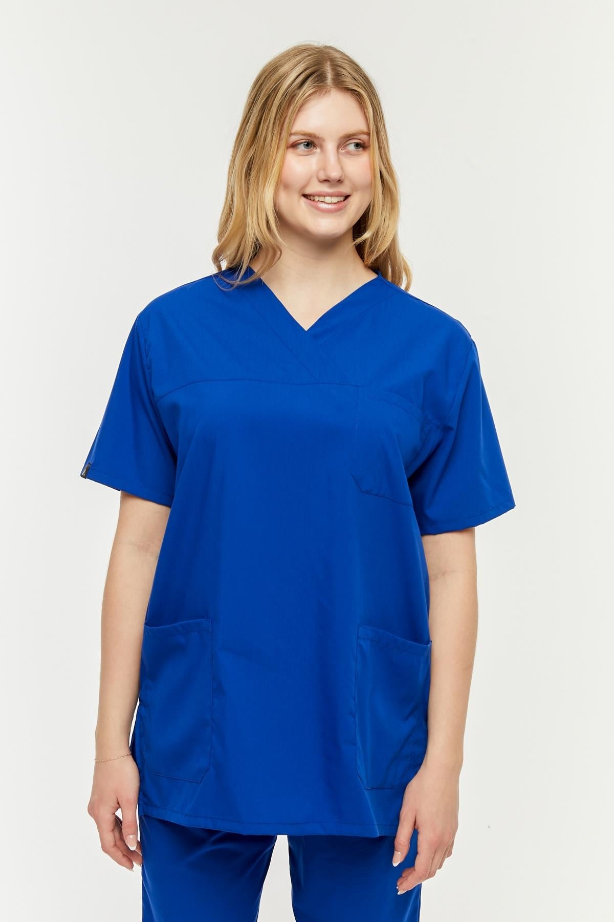 UltraLycra Comfy - Büyük Beden Likralı Doktor Hemşire Tek Üst Cerrahi Forma (UNISEX), Saks
