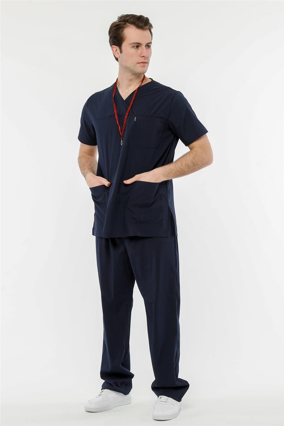 UltraLycra Comfy - Büyük Beden Likralı Doktor Hemşire Forma Takımı Scrubs Üniforma Cerrahi Takım (UNISEX), Lacivert