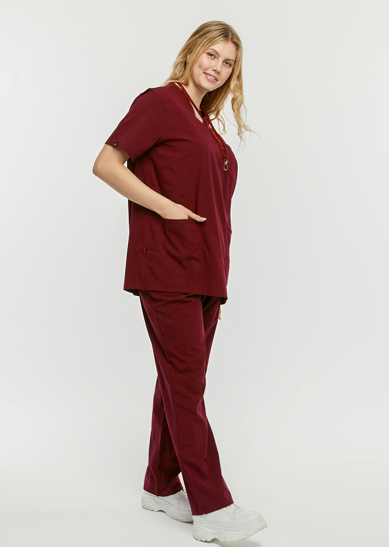 UltraLycra Comfy - Büyük Beden Likralı Doktor Hemşire Forma Takımı Scrubs Üniforma Cerrahi Takım (UNISEX), Bordo
