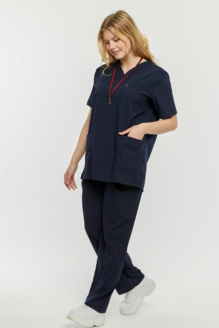 UltraLycra Comfy - Büyük Beden Likralı Doktor Hemşire Forma Takımı Scrubs Üniforma Cerrahi Takım (UNISEX), Lacivert