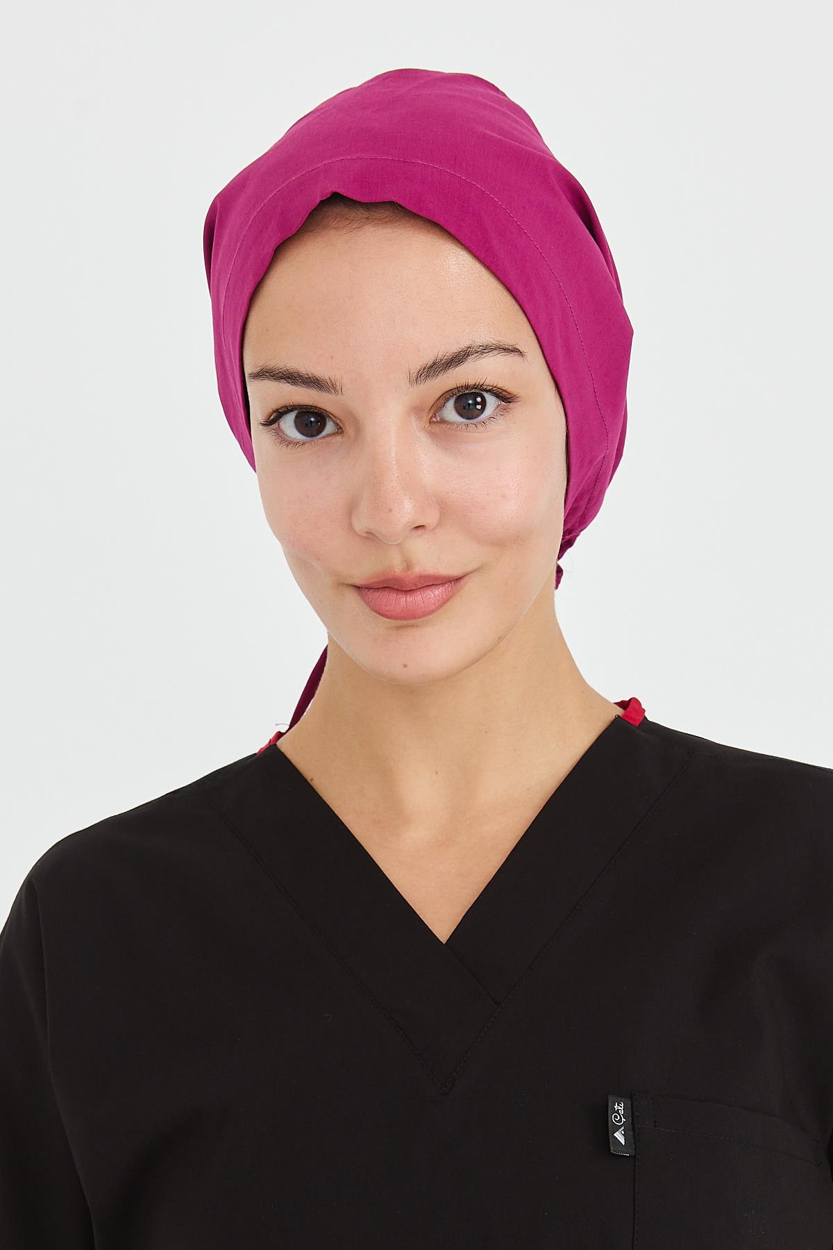 UltraLycra Doktor Hemşire Cerrahi Bone Aşçı Bonesi İş Bandanası, Vişne