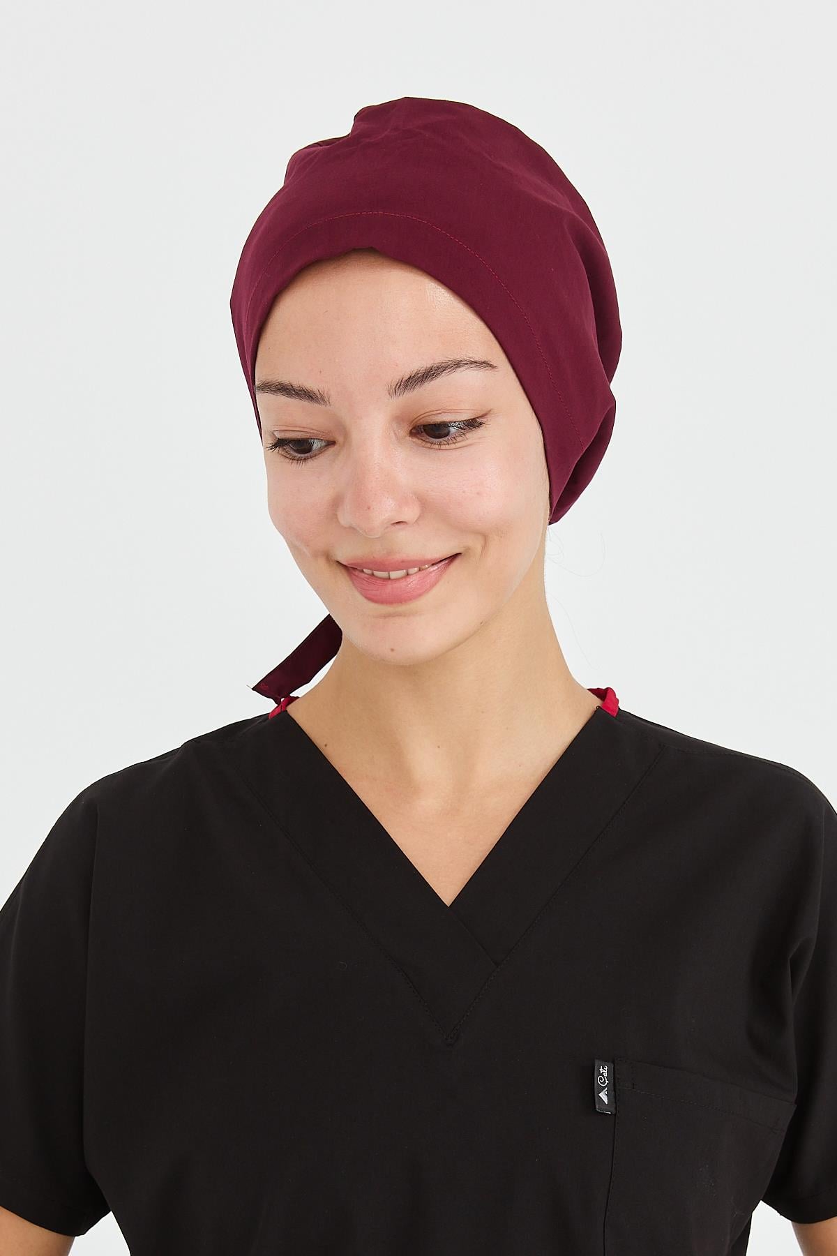 UltraLycra Doktor Hemşire Cerrahi Bone Aşçı Bonesi İş Bandanası, Bordo