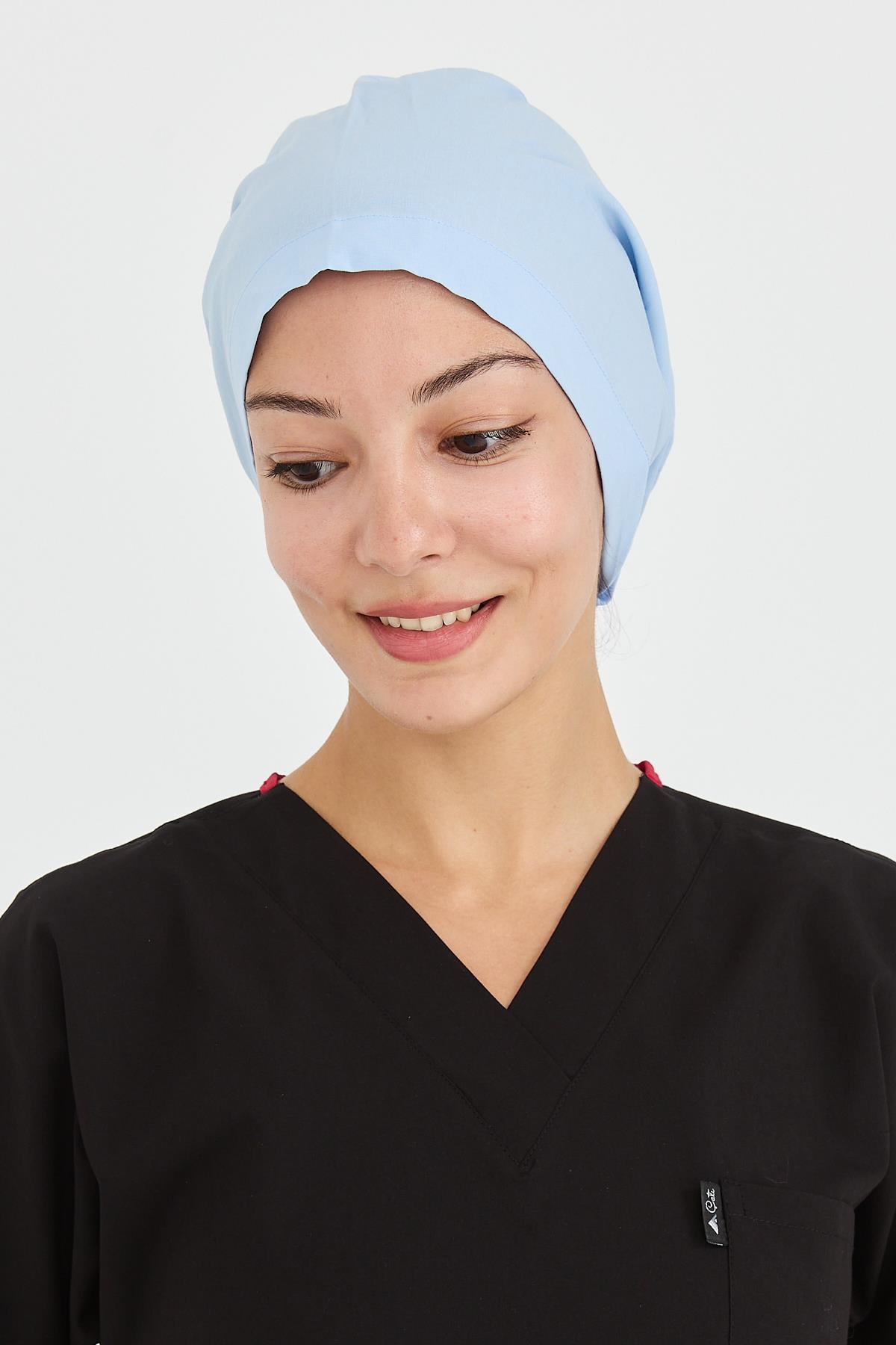 UltraLycra Doktor Hemşire Cerrahi Bone Aşçı Bonesi İş Bandanası, Buz Mavi