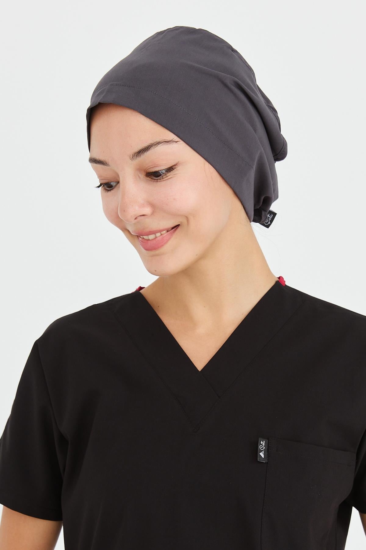 UltraLycra Doktor Hemşire Cerrahi Bone Aşçı Bonesi İş Bandanası, Asfalt