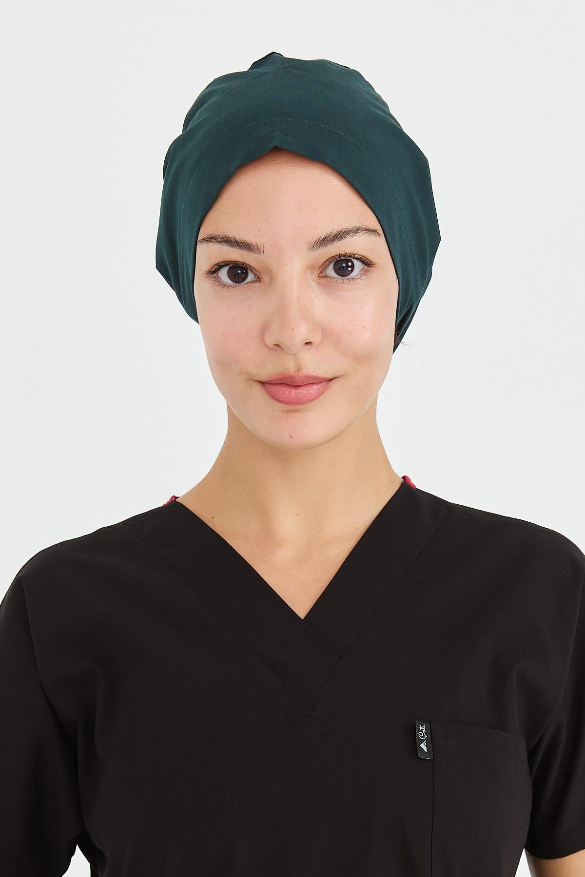 UltraLycra Doktor Hemşire Cerrahi Bone Aşçı Bonesi İş Bandanası, Koyu Yeşil