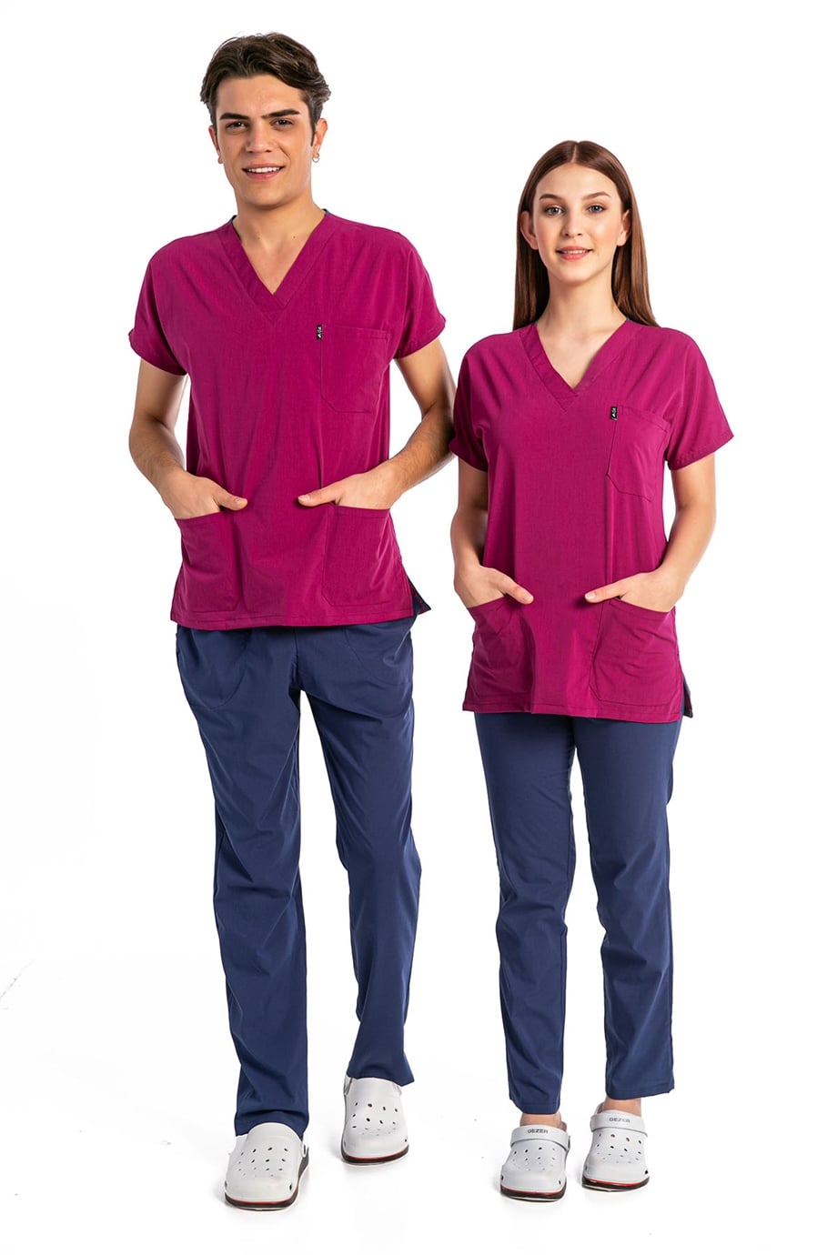 UltraLycra Harmony/Basic - Doktor Hemşire Forma Takımı, Vişne/Fırtına Mavi