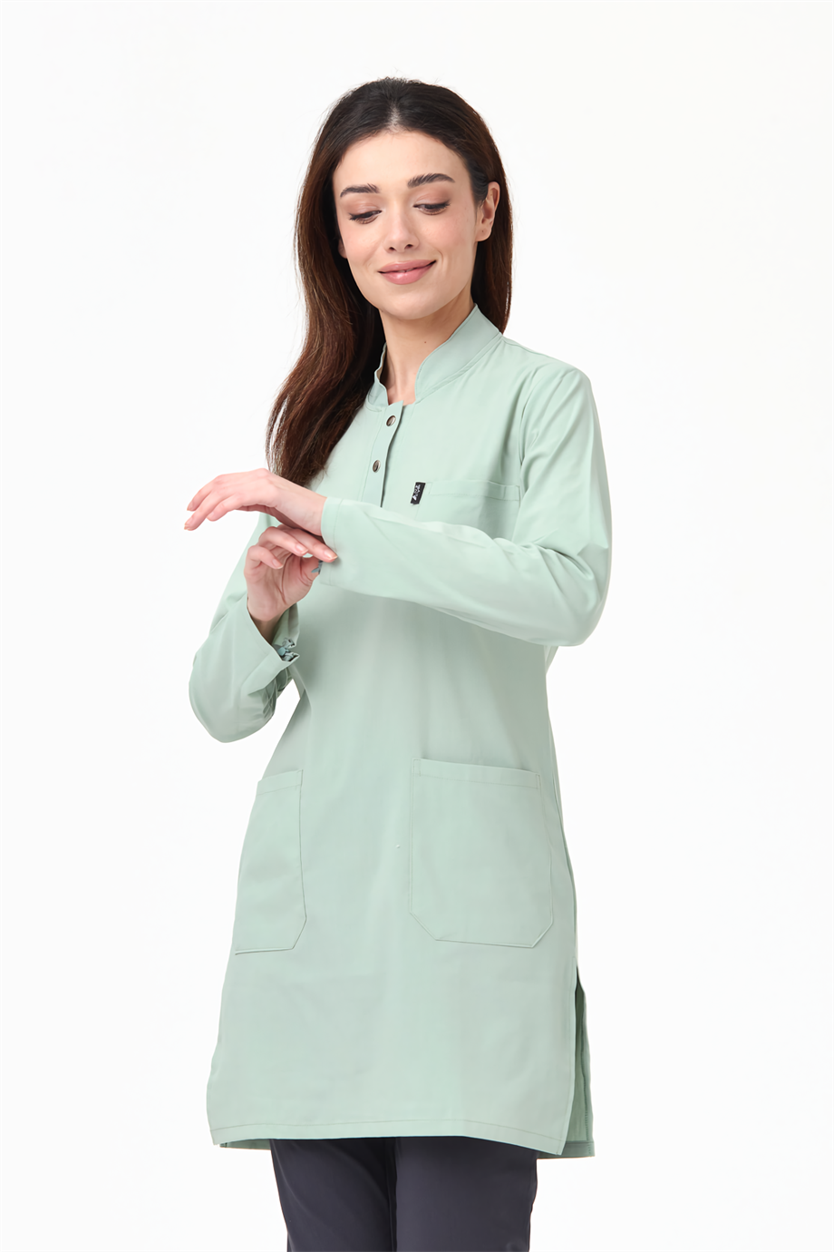 UltraLycra Harmony/Modest - Doktor Hemşire Forma Takımı, Su Yeşili/Antrasit