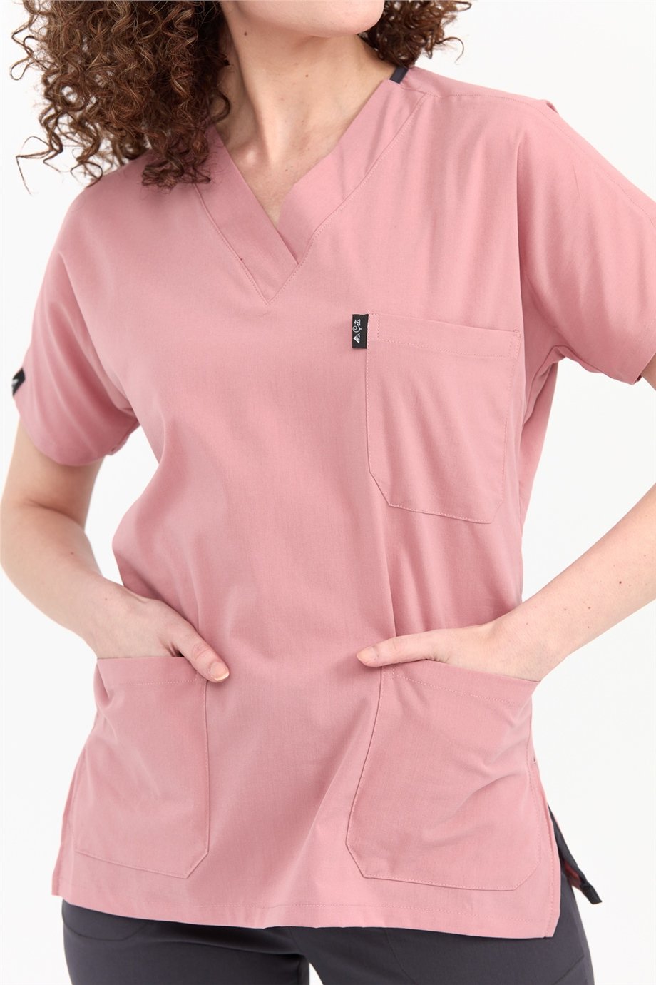 UltraLycra Harmony/Spaniard - Likralı Doktor Hemşire Forma Takımı Scrubs Üniforma Cerrahi Takım (KADIN), Bronz Pembe/Antrasit