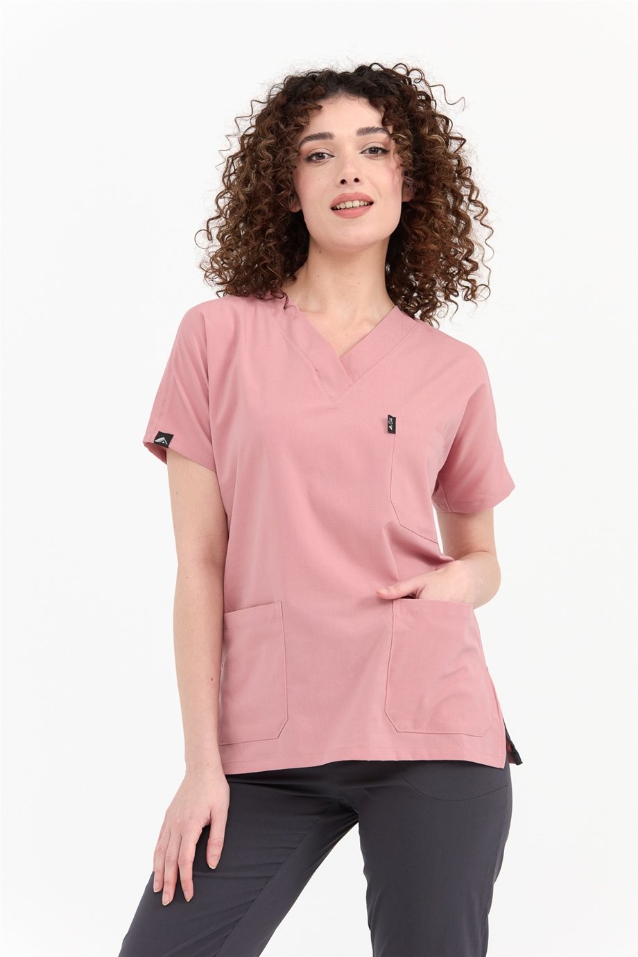 UltraLycra Harmony/Spaniard - Likralı Doktor Hemşire Forma Takımı Scrubs Üniforma Cerrahi Takım (KADIN), Bronz Pembe/Antrasit