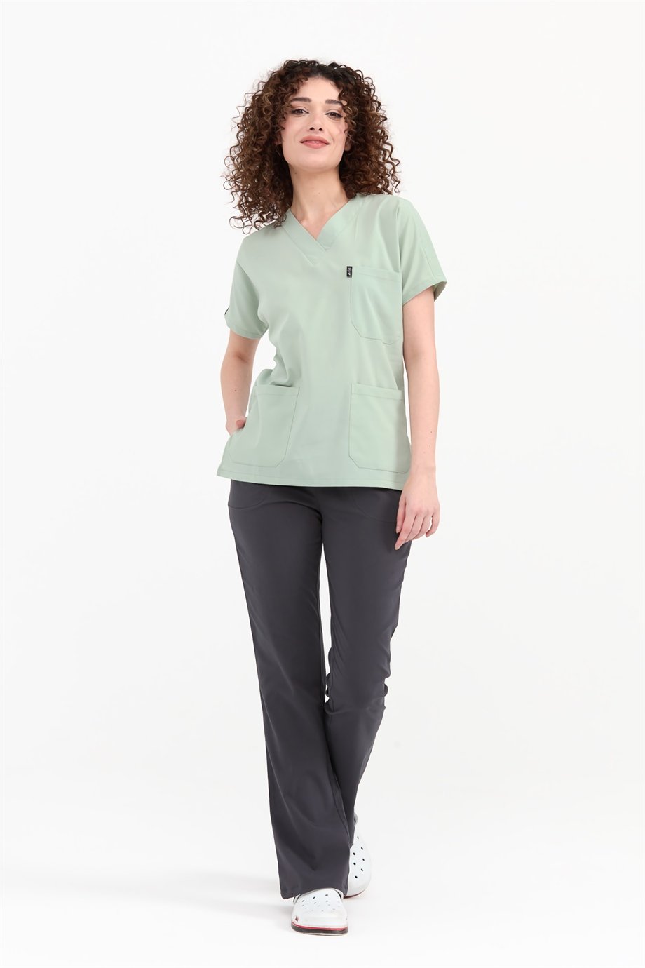 UltraLycra Harmony/Spaniard - Likralı Doktor Hemşire Forma Takımı Scrubs Üniforma Cerrahi Takım (KADIN), Su Yeşili/Antrasit