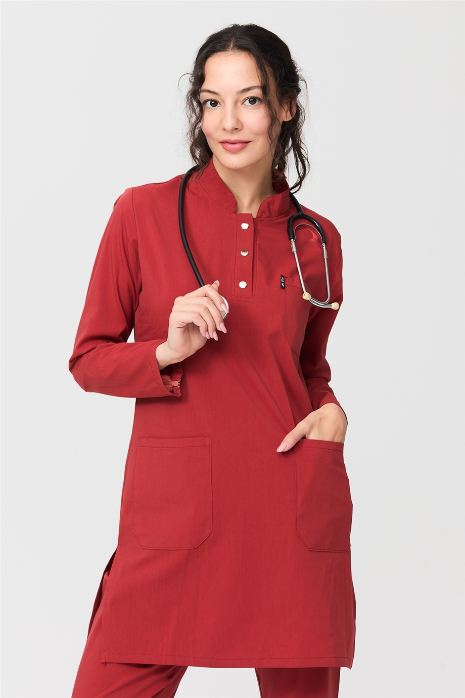 UltraLycra Modest - Likralı Doktor Hemşire Tesettür Forma Takımı Scrubs Üniforma Cerrahi Takım, Kiremit