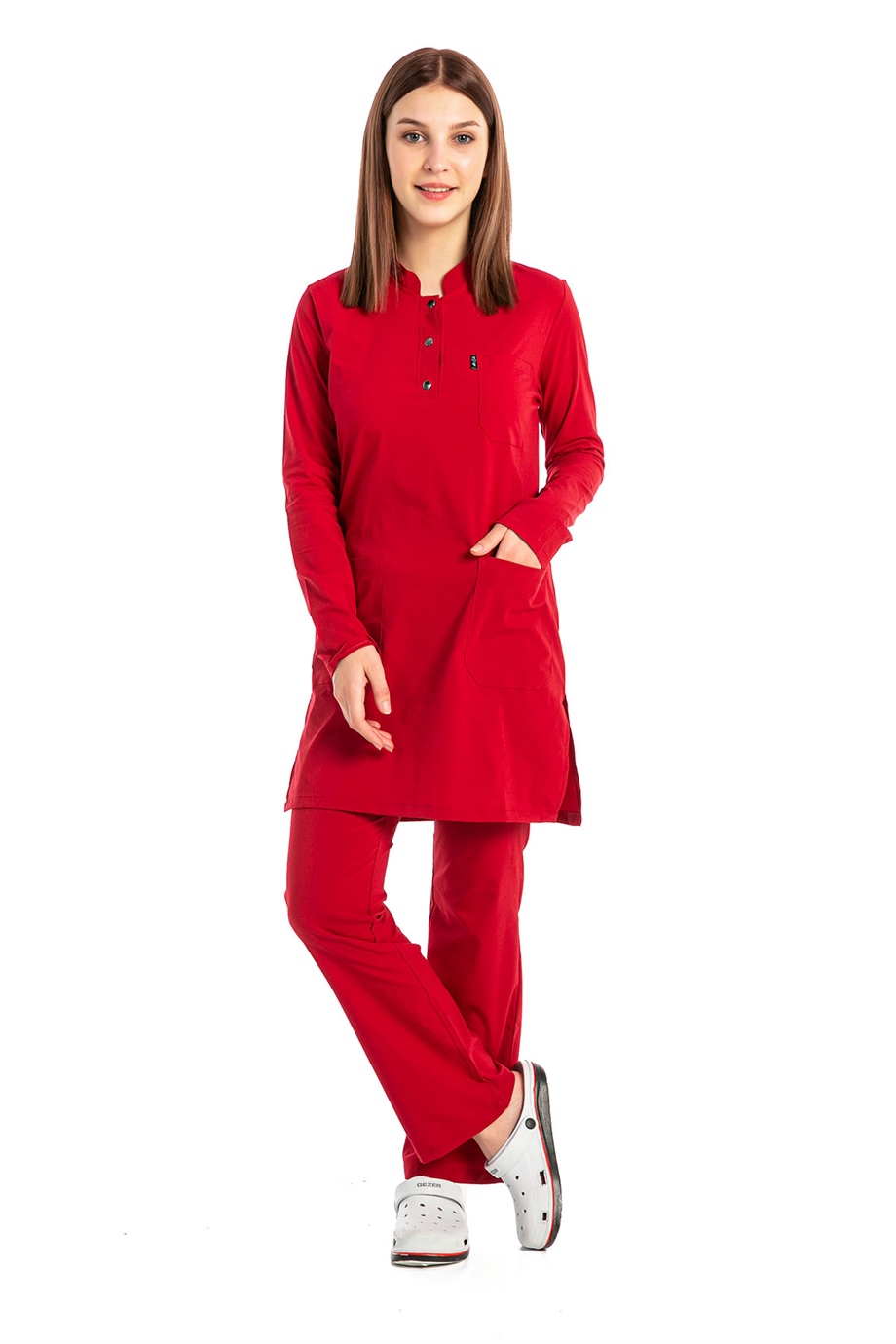 UltraLycra Modest - Doktor Hemşire Forma Takımı, Kırmızı