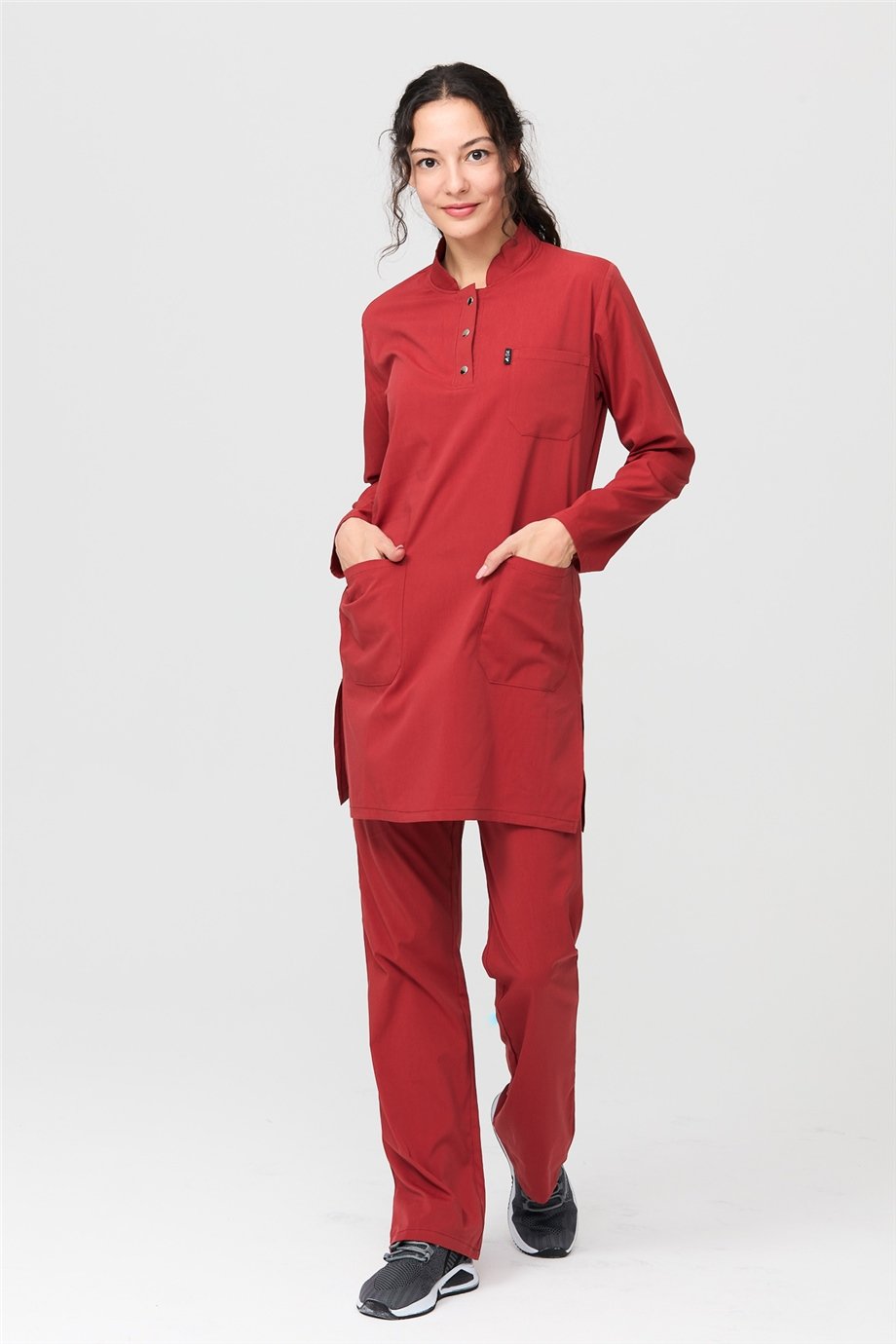 UltraLycra Modest - Likralı Doktor Hemşire Tesettür Forma Takımı Scrubs Üniforma Cerrahi Takım, Kiremit