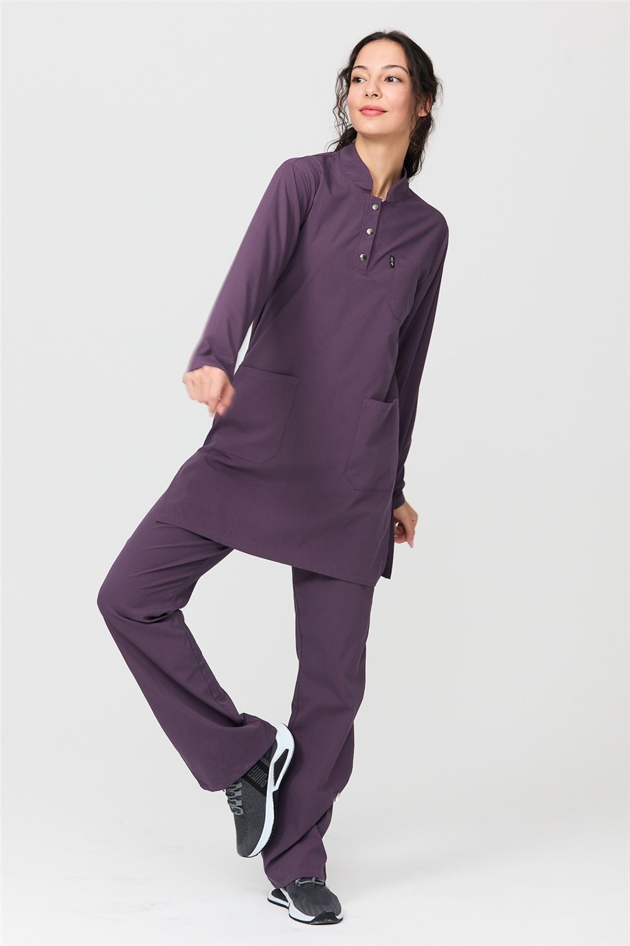 UltraLycra Modest - Likralı Doktor Hemşire Tesettür Forma Takımı Scrubs Üniforma Cerrahi Takım, Gül Kurusu