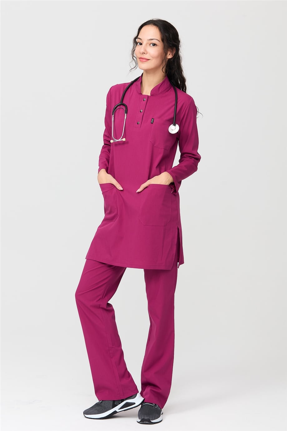 UltraLycra Modest - Doktor Hemşire Forma Takımı, Vişne