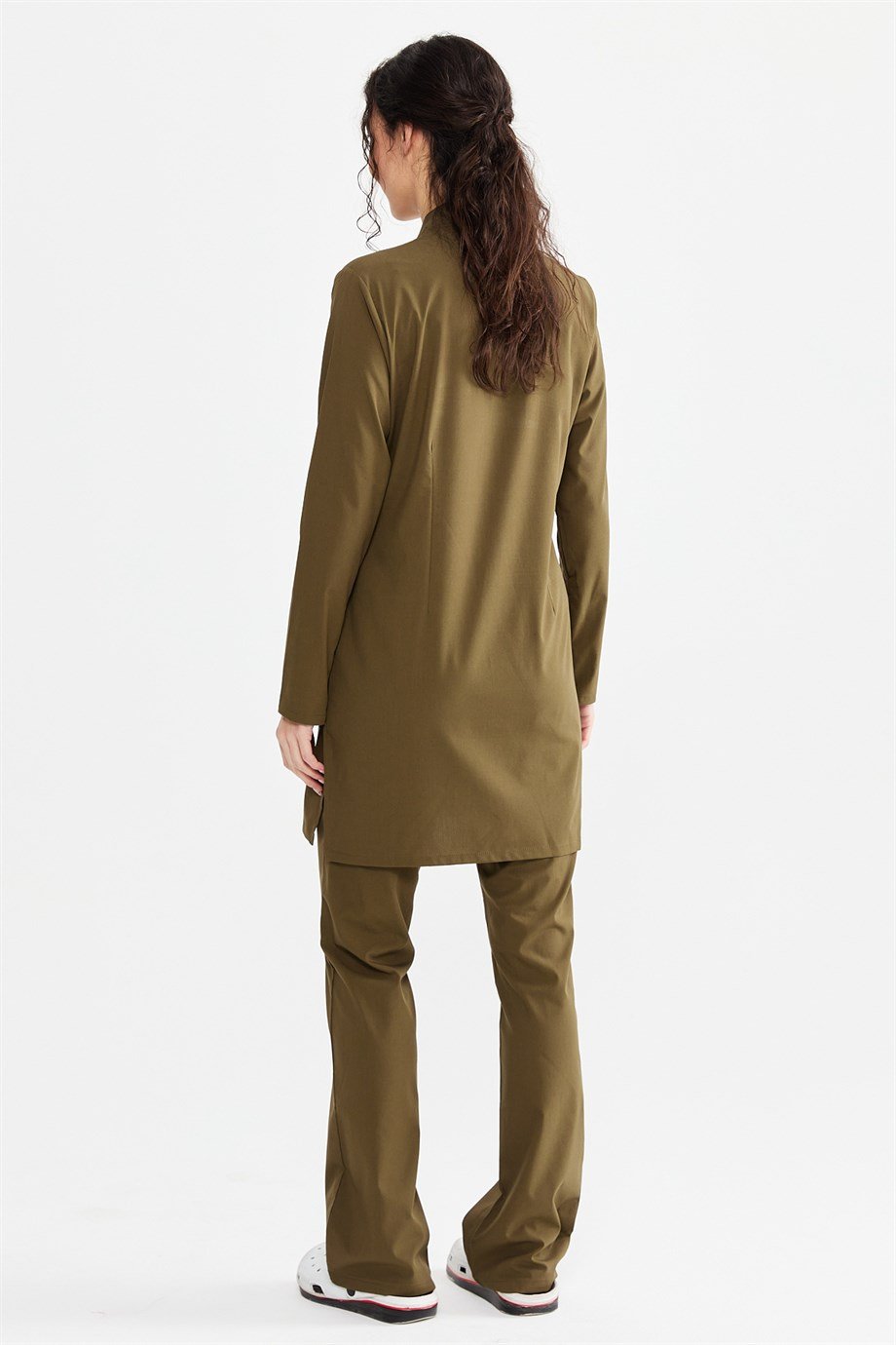 UltraLycra Modest - Likralı Doktor Hemşire Tesettür Forma Takımı Scrubs Üniforma Cerrahi Takım, Haki