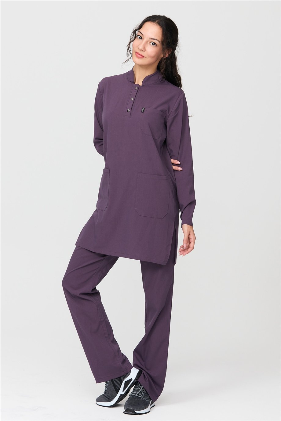 UltraLycra Modest - Likralı Doktor Hemşire Tesettür Forma Takımı Scrubs Üniforma Cerrahi Takım, Gül Kurusu