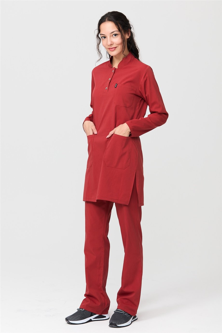 UltraLycra Modest - Likralı Doktor Hemşire Tesettür Forma Takımı Scrubs Üniforma Cerrahi Takım, Kiremit