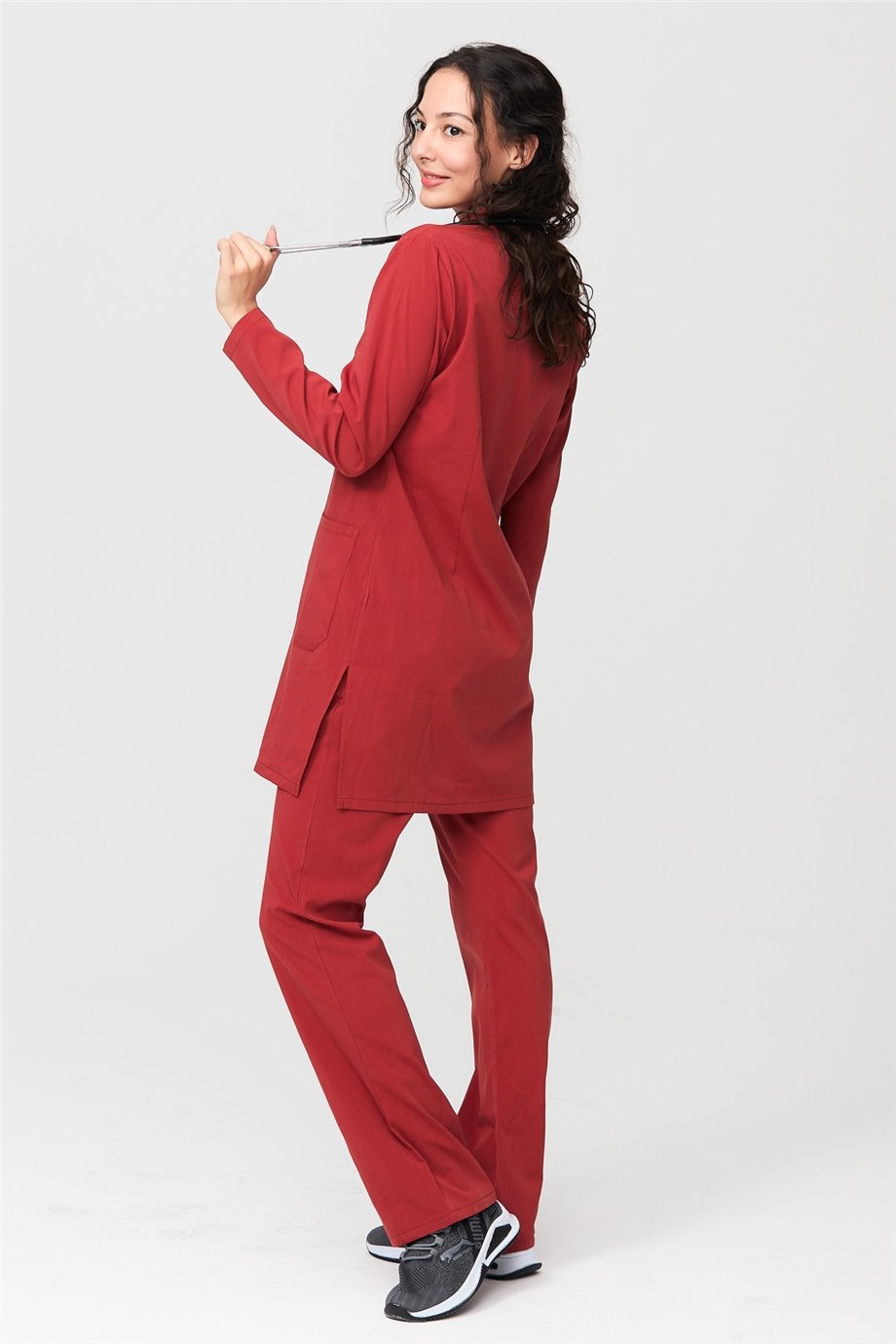 UltraLycra Modest - Likralı Doktor Hemşire Tesettür Forma Takımı Scrubs Üniforma Cerrahi Takım, Kiremit