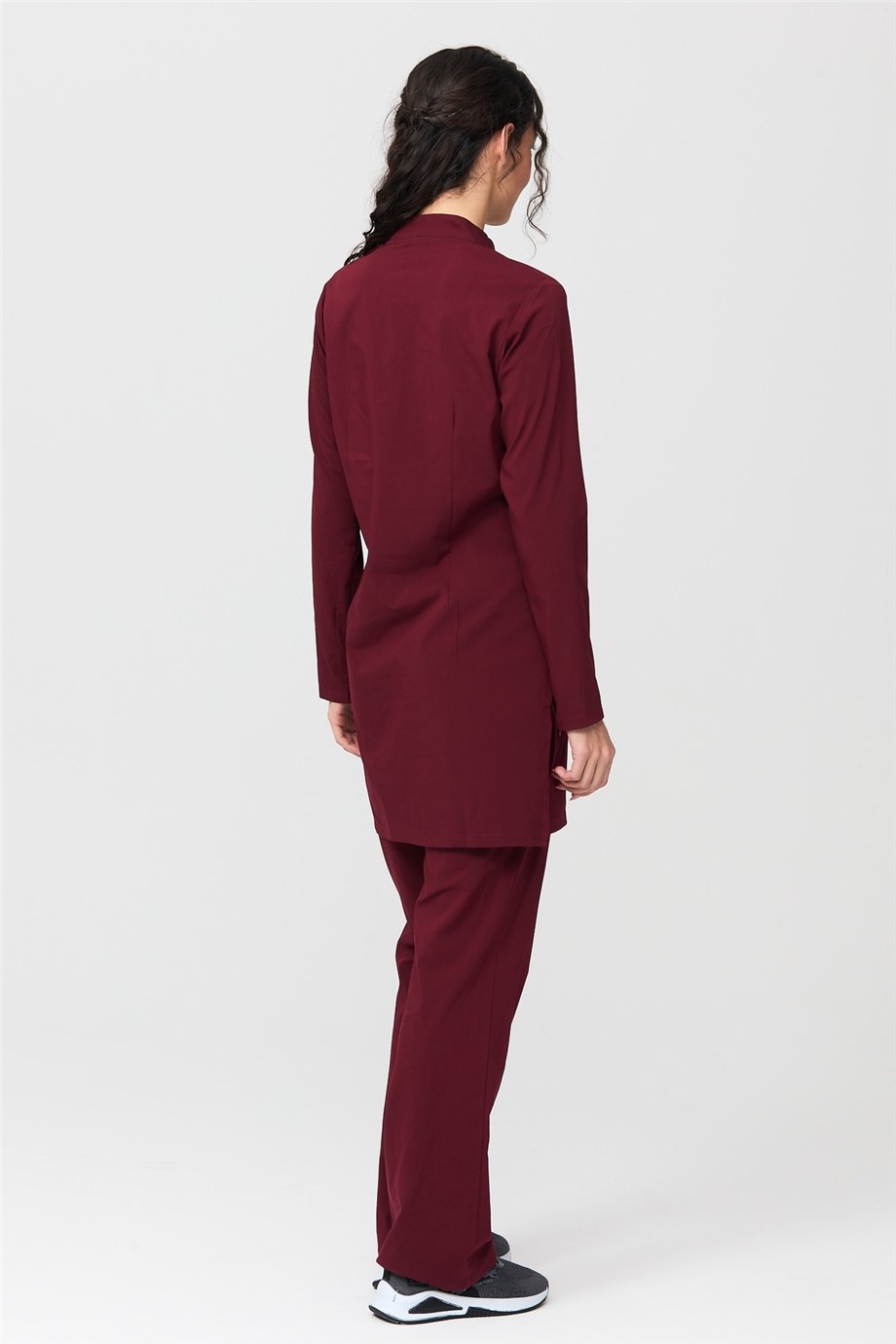 UltraLycra Modest - Likralı Doktor Hemşire Tesettür Forma Takımı Scrubs Üniforma Cerrahi Takım, Bordo