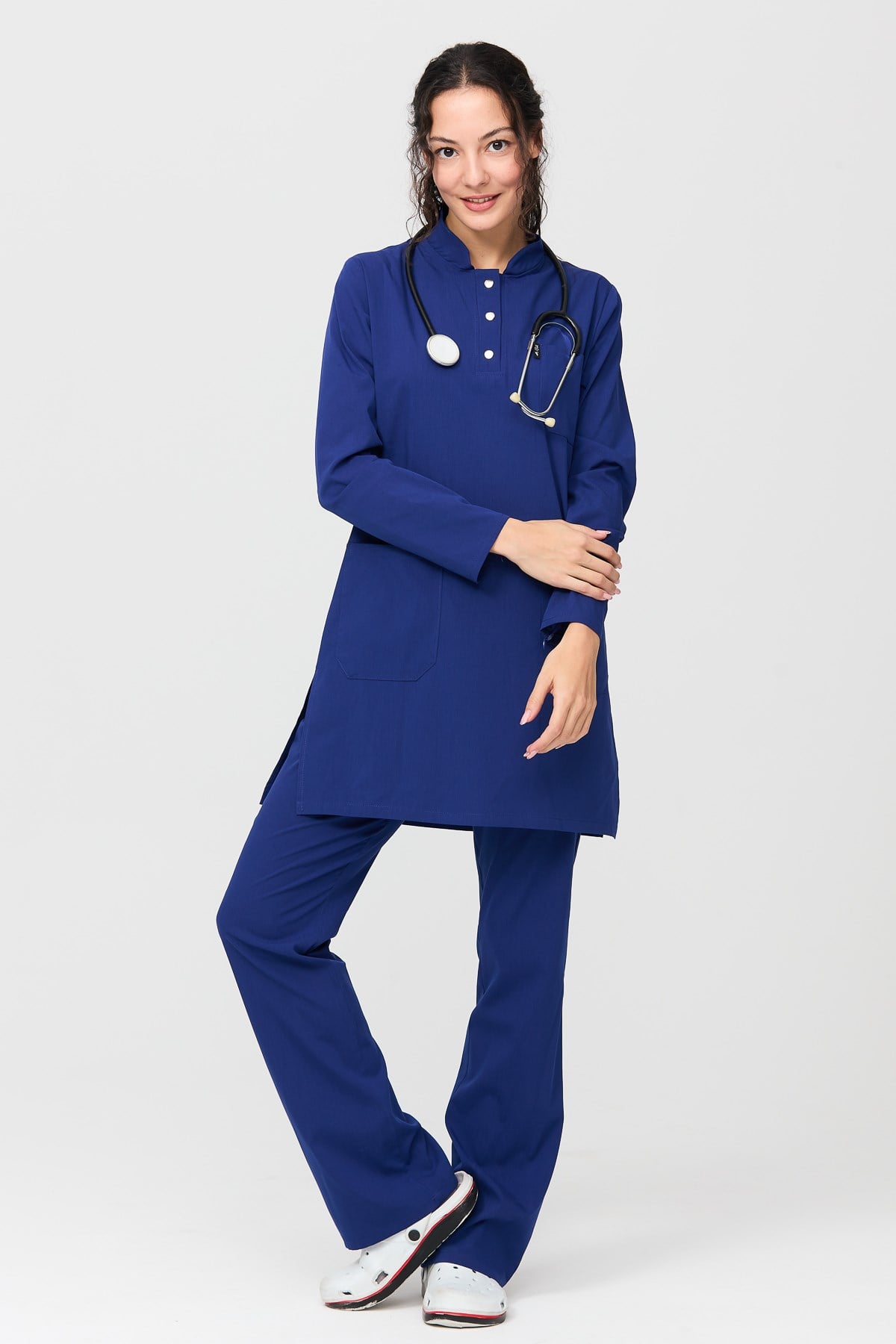 UltraLycra Modest - Likralı Doktor Hemşire Tesettür Tek Üst Forma, Saks