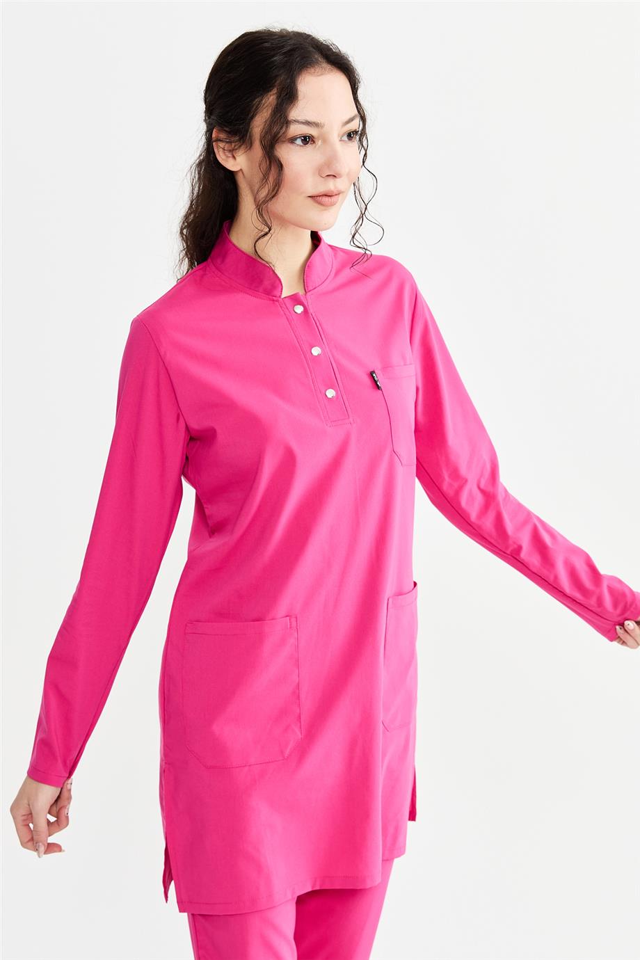 UltraLycra Modest - Likralı Doktor Hemşire Tesettür Tek Üst Forma, Fuşya