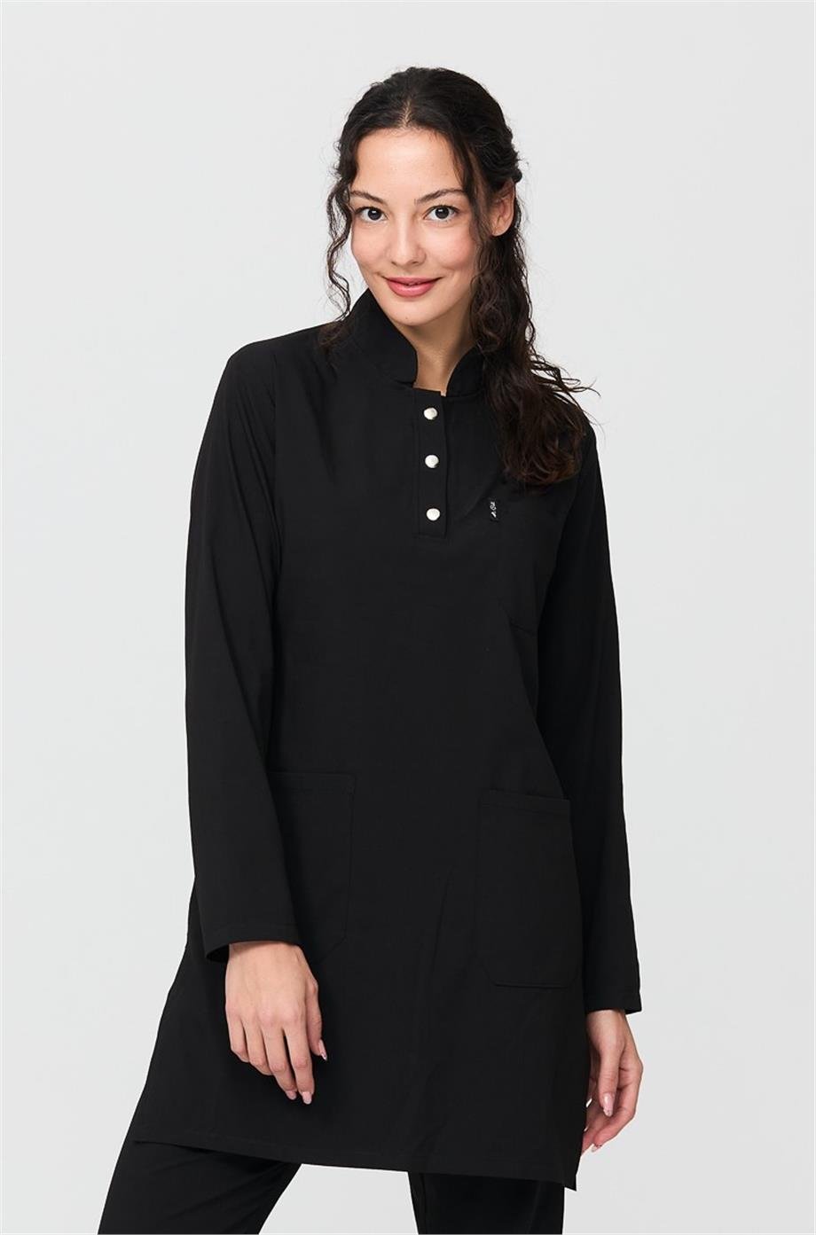 UltraLycra Modest - Likralı Doktor Hemşire Tesettür Tek Üst Forma, Siyah