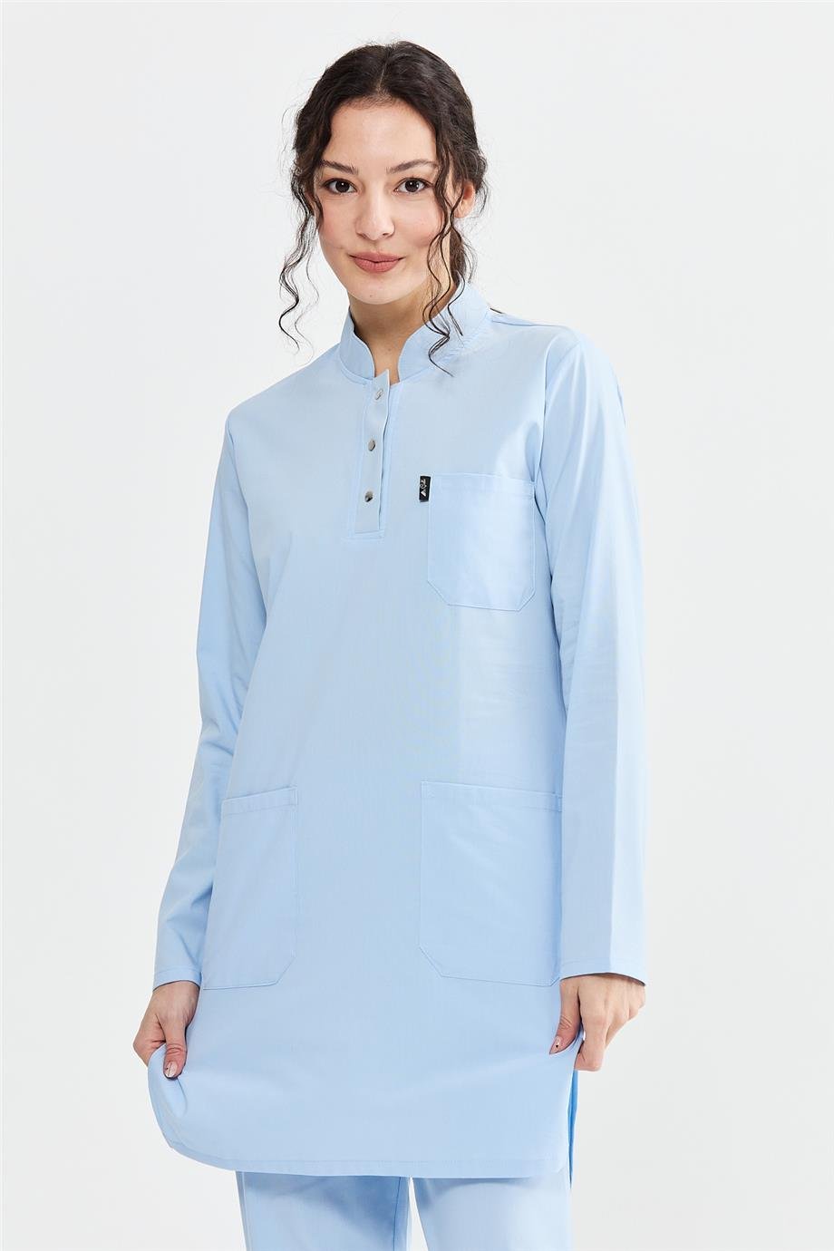 UltraLycra Modest - Likralı Doktor Hemşire Tesettür Tek Üst Forma, Buz Mavi