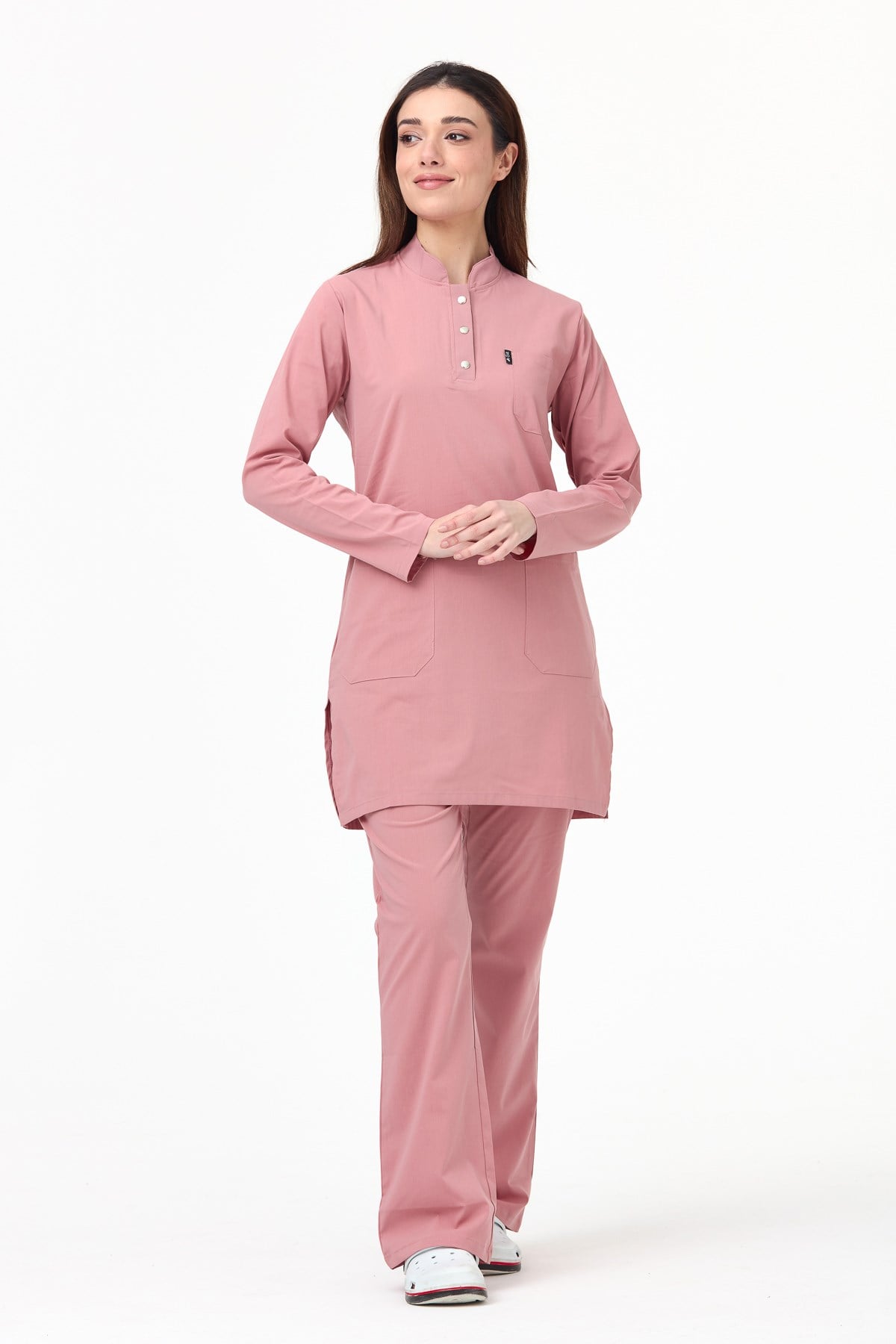 UltraLycra Modest - Likralı Doktor Hemşire Tesettür Tek Üst Forma, Bronz Pembe