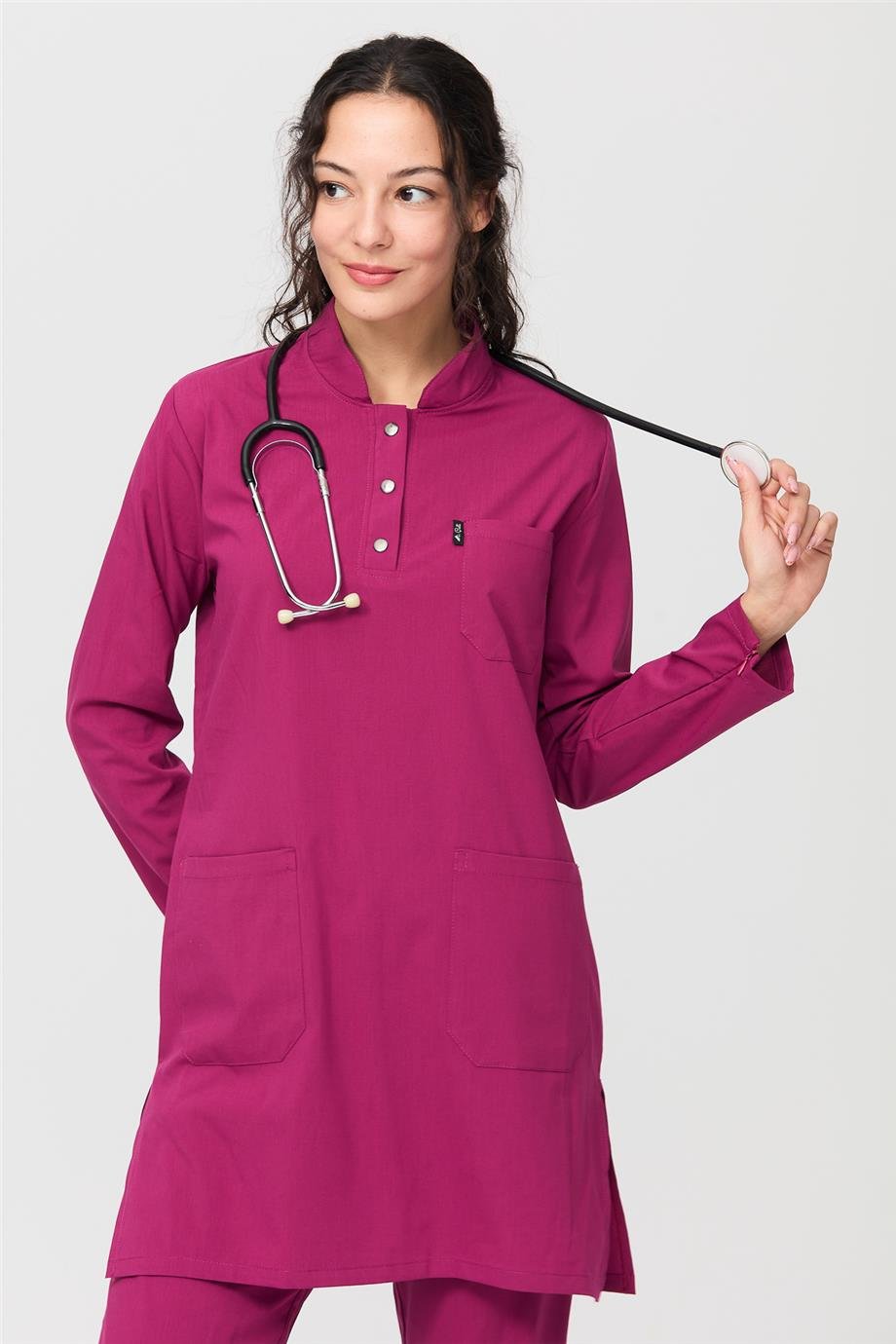 UltraLycra Modest - Likralı Doktor Hemşire Tesettür Tek Üst Forma, Vişne