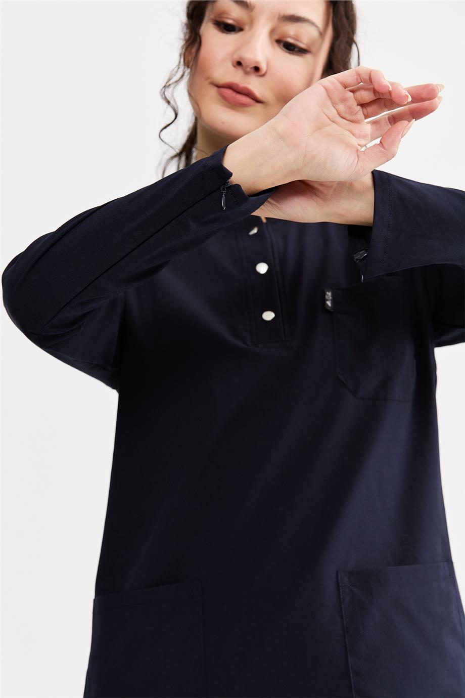 UltraLycra Modest - Likralı Doktor Hemşire Tesettür Tek Üst Forma, Lacivert