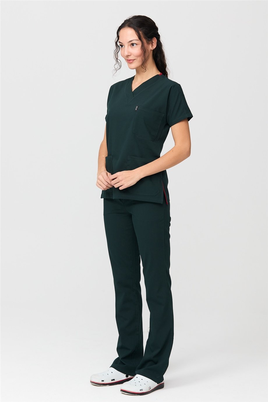 UltraLycra Spaniard - Likralı Doktor Hemşire Forma Takımı Scrubs Üniforma Cerrahi Takım (KADIN), Koyu Yeşil