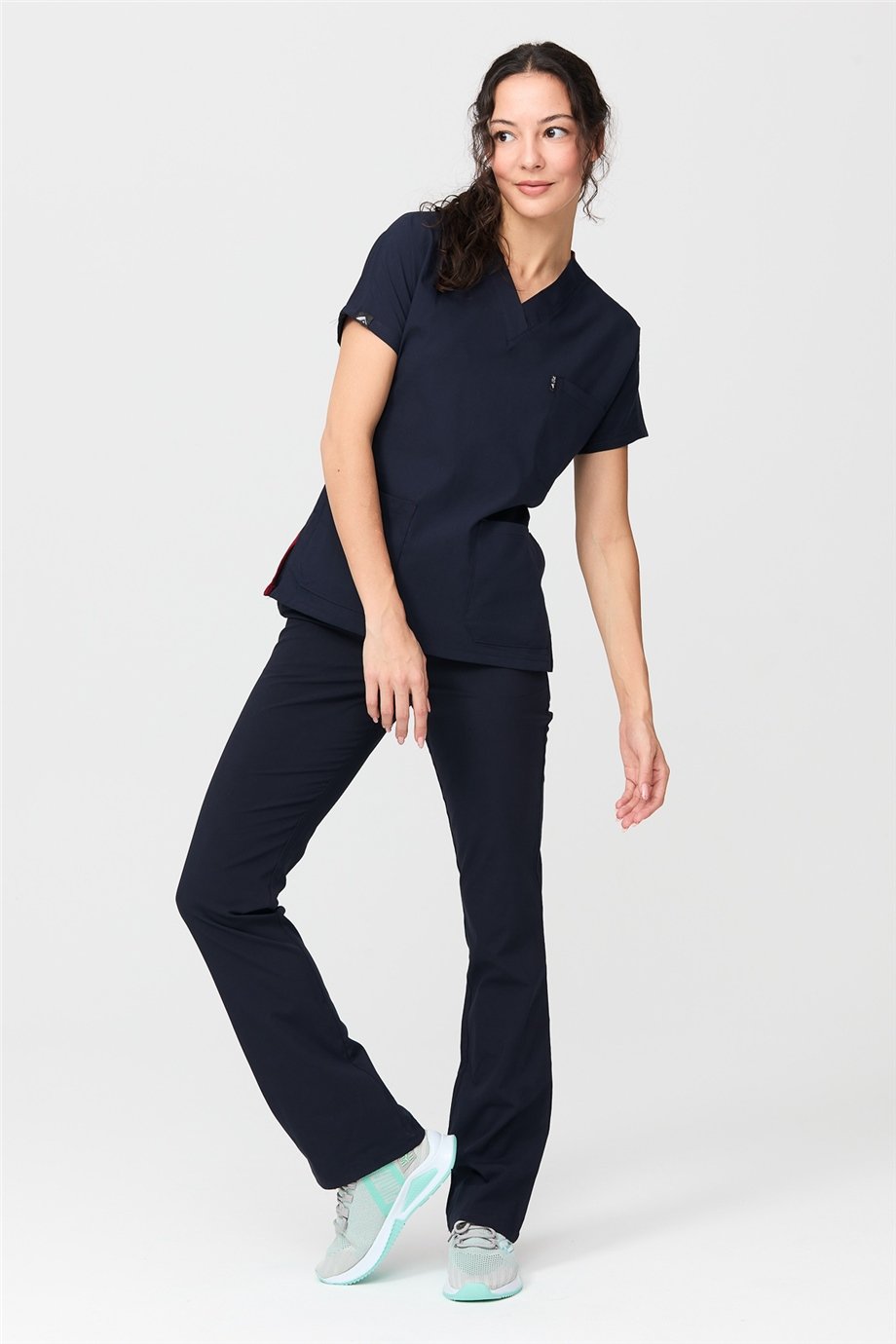 UltraLycra Spaniard - Likralı Doktor Hemşire Forma Takımı Scrubs Üniforma Cerrahi Takım (KADIN), Lacivert